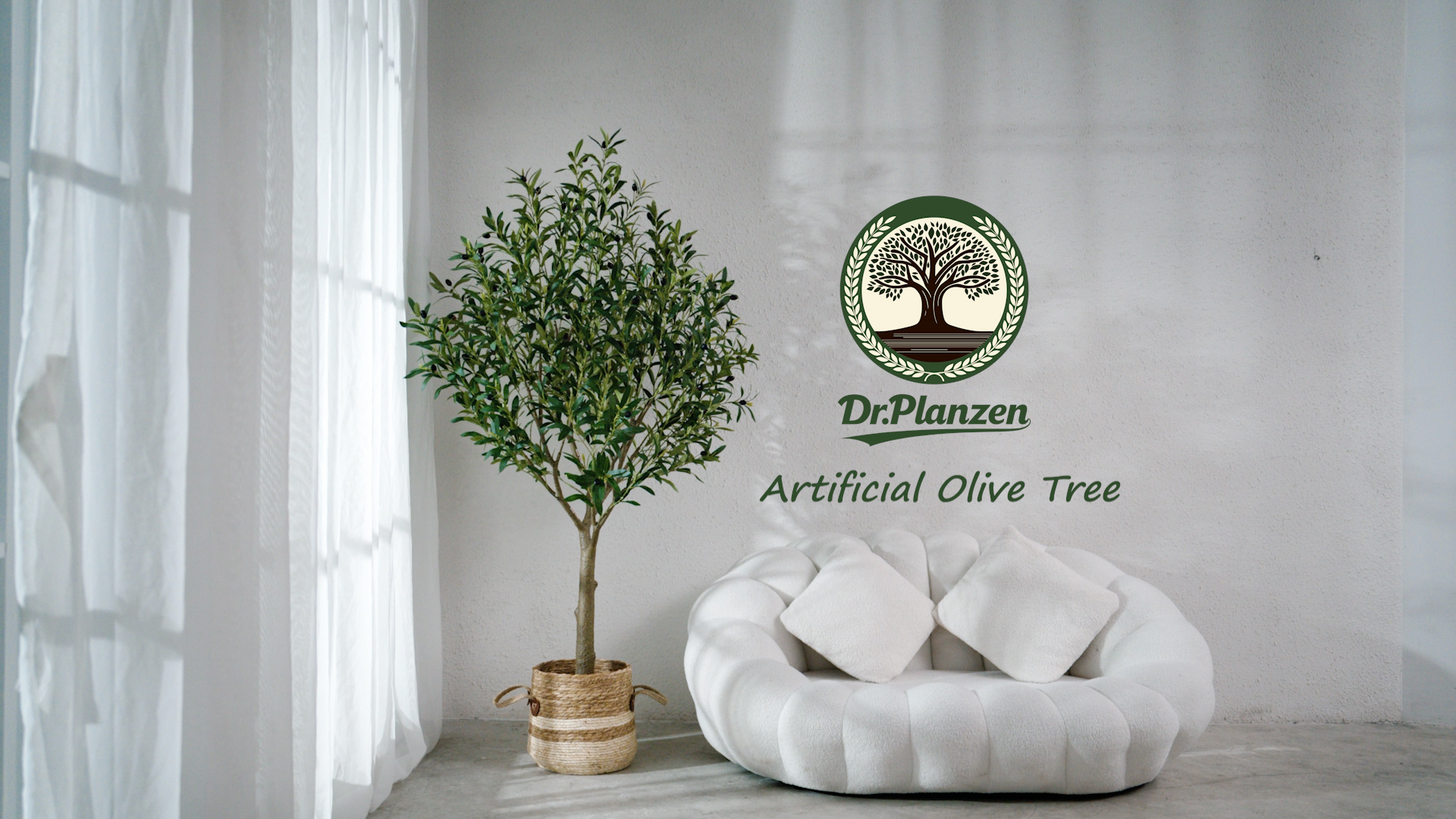 thumbnail video image 2 of DR.Planzen 6ft Dense Artificial Olive Tree - Faux Olive Plant for Indoor & Outdoor Decor - Adjustable Branches - UV Resistant Realistic Olive Tree with Black Plastic Pot, 2 of 12