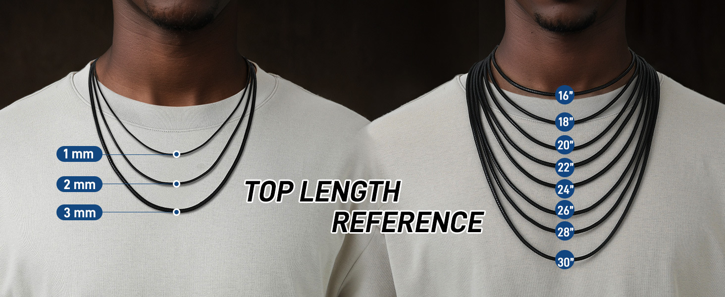 ChainsProMax Black Leather Chain Men 24 inch Stainless Steel Clasp