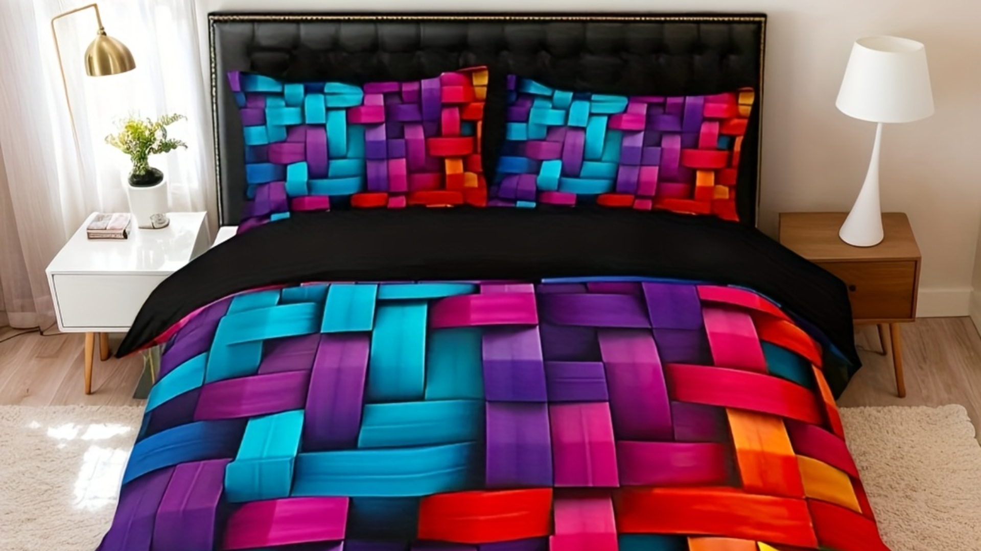 thumbnail video image 2 of Flymme Colorful Checkered Duvet Cover Set King Size,3 Pieces Abstract Bedding Set for Bedroom Decor Teen Adult Grid Comforter Cover with Pillowcases, 2 of 10