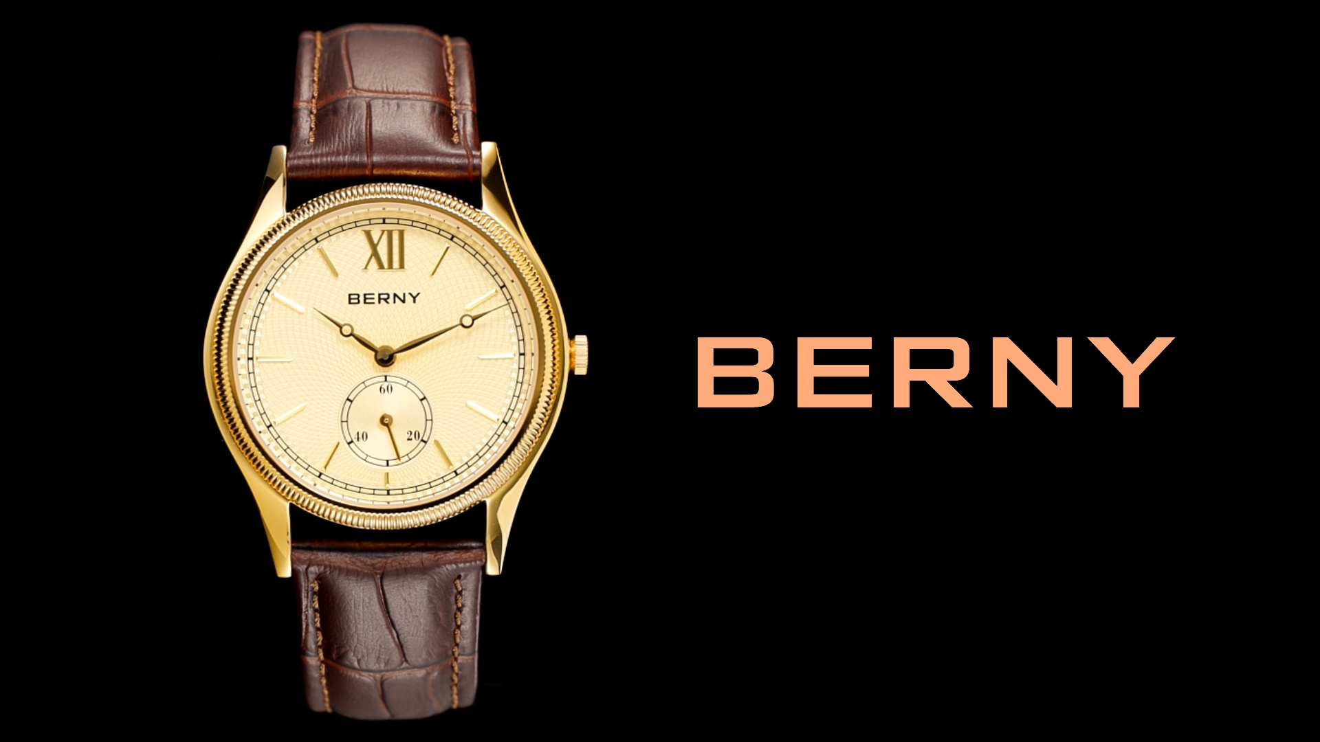 thumbnail video image 2 of BERNY Watches for Men, Ultra-Thin Minimalist Leather Watch, Stainless Steel Case, Waterproof Analog Quartz Watch, Business Dress Watches with Small Seconds (Black), 2 of 10