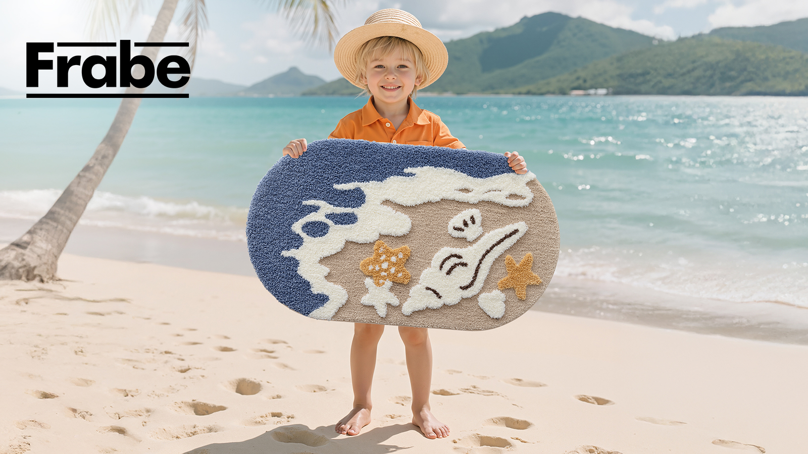 thumbnail video image 2 of FRABE Beach Bathroom Rugs, Non Slip Soft Washable,Absorbent,with Starfish Shell,Ocean Sea Theme Bath Mat,for Shower Floor Decor, Kids Room, 22"x34", 2 of 10