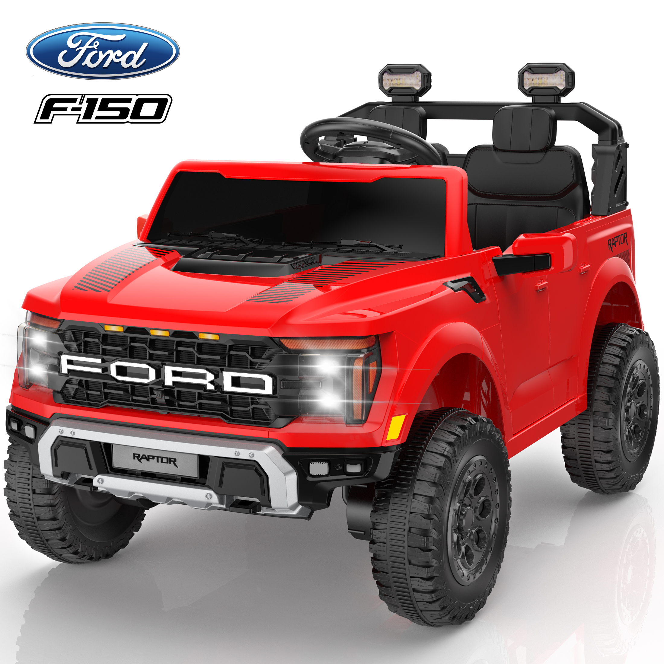 thumbnail video image 2 of Ford F150 Raptor 2 Seater Ride on Toy Trucks for Kids, 24V Powered 2 Seat Ride on Cars with Remote Control/4 Wheelers/LED/Bluetooth/ Truck Bed Storage/Soft Start, Kids Electric Cars for Boys Girls, 2 of 8