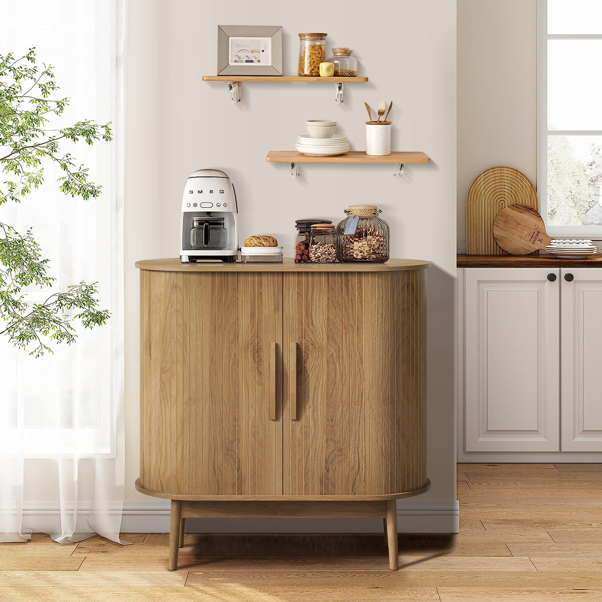 thumbnail video image 2 of Accent Sideboard Cabinet with Sliding Door, Buffet Cabinet with Storage, Small Storage Cabinet for Kitchen, Living Room, Entryway, 2 of 9