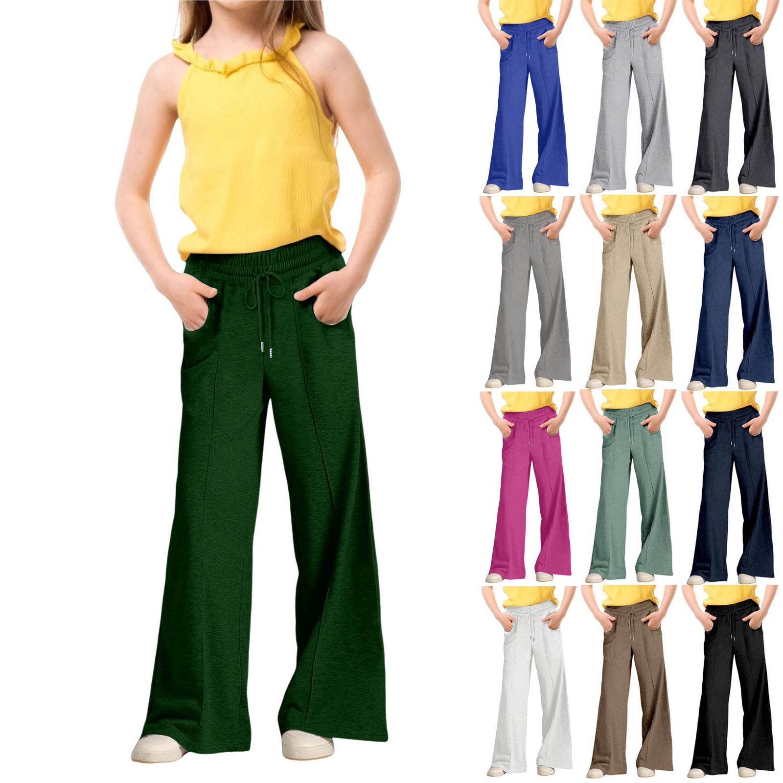 thumbnail video image 2 of YunPes Girls Oversized Wide Leg Sweatpants with Thick Fleece Lined Kids Elastic Waist Straight Leg Track Pants Casual Plain Trousers, 2 of 6