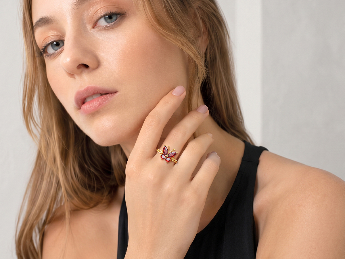thumbnail video image 2 of Bestyle 14K Gold Plated Butterfly Ring for Women, Created Peridot August Birthstone Open Rings Adjustable for Everyday Wear Christmas Birthday Gifts, 2 of 8