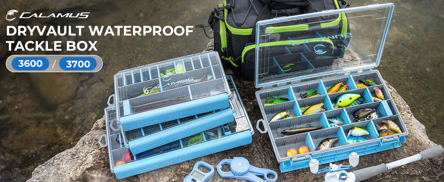 thumbnail video image 2 of Calamus Waterproof Terminal Tackle Storage Box, 3700 Tackle Trays, Fishing Tackle Box Lure Box, 2 of 10