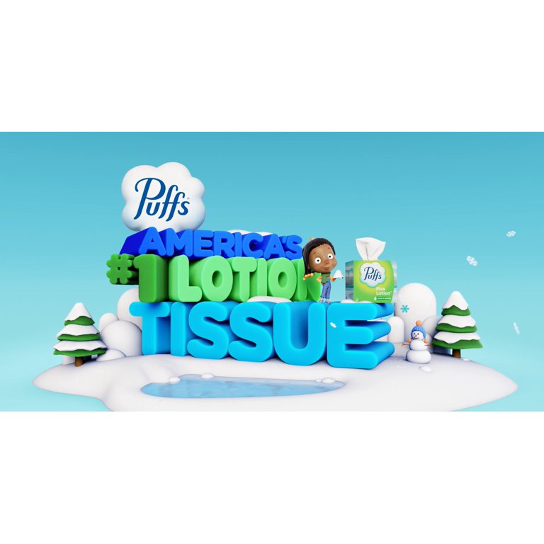 Puffs Plus Lotion Facial Tissue, 4 Mega Cube Boxes, White, 72 Tissues per Box