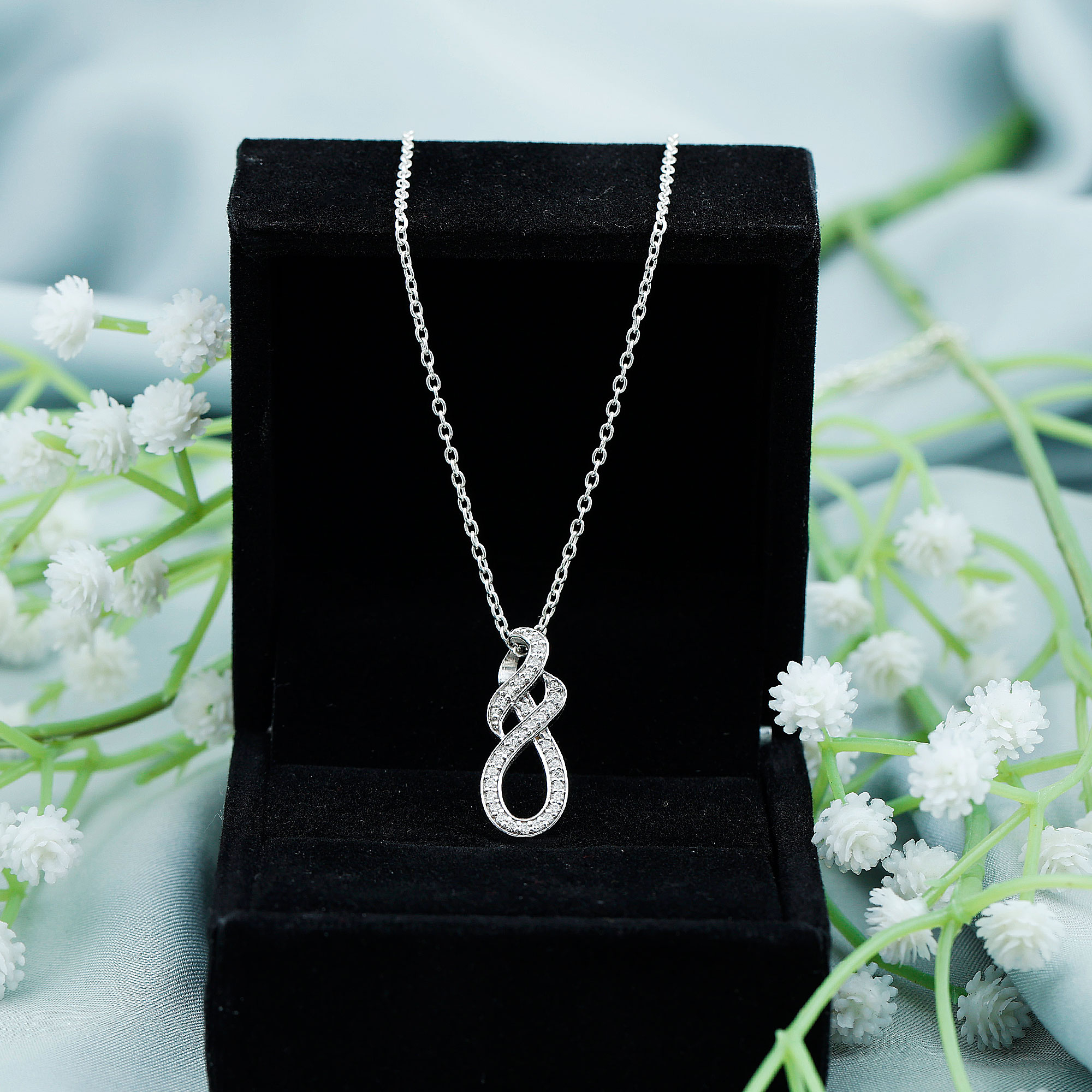 thumbnail video image 2 of Rosec Jewels Lab Diamond Infinity Pendant with Chain (EF-VS Quality) - Ready to Gift for Valentines Day, 14K White Gold, 2 of 8