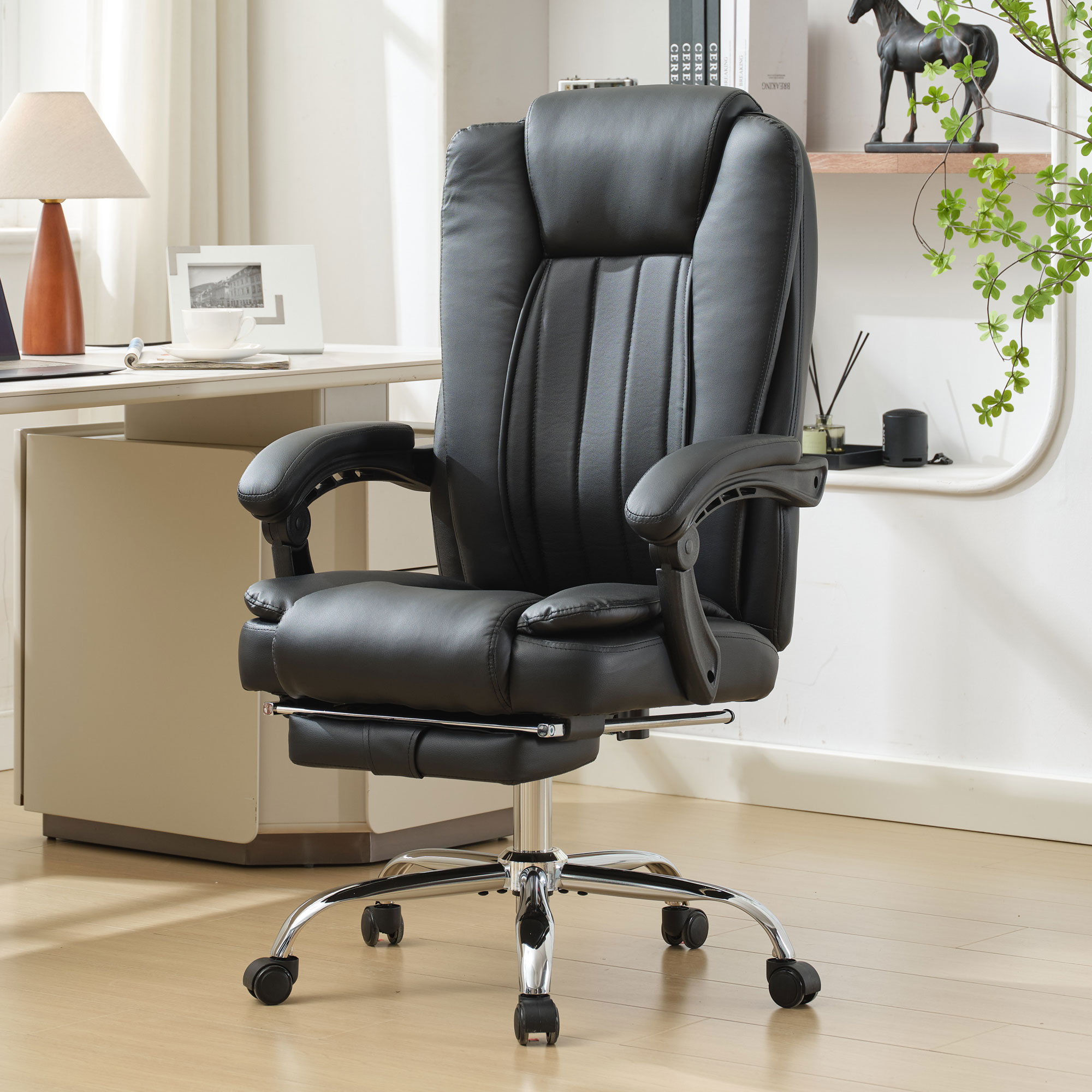 thumbnail video image 2 of JONPONY Big and Tall Office Chair 500LBS Executive Office Chair Massage and Footrest Ergonomic Computer Desk Chair Reclining High Back Leather Office Chair Lumbar Back Support Swivel Rolling,Black, 2 of 15