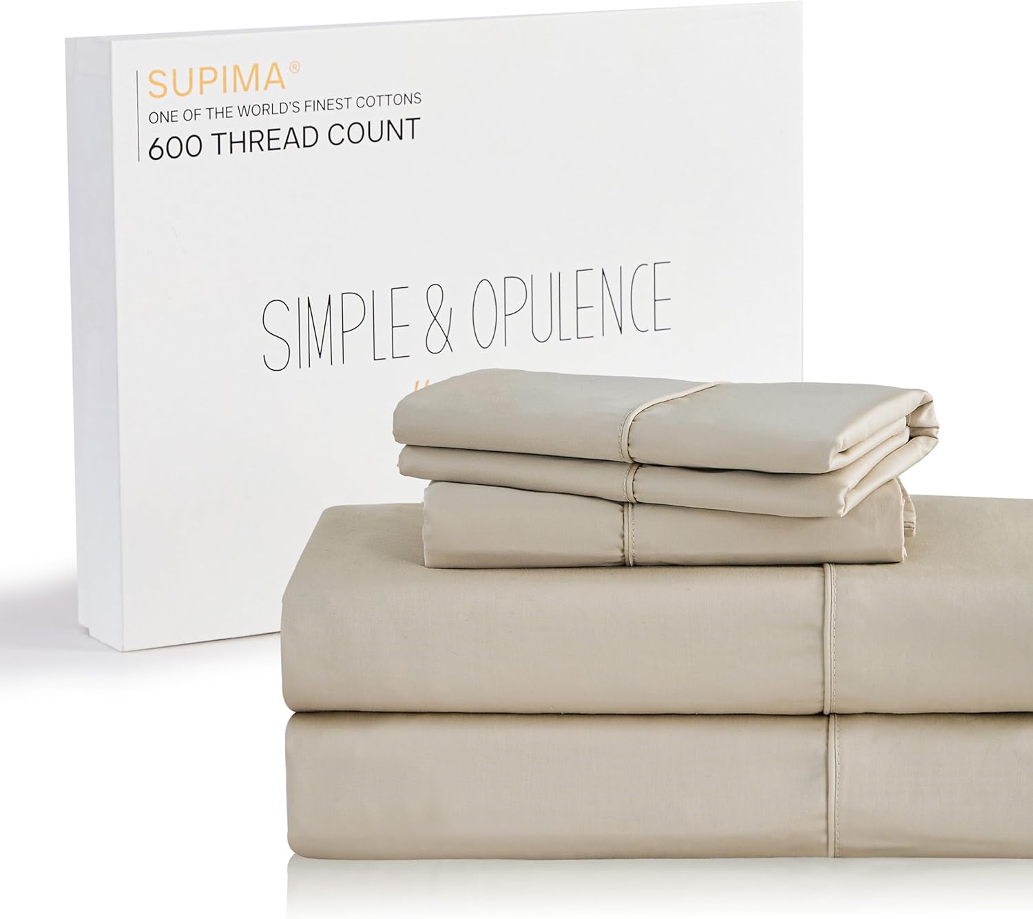 thumbnail video image 2 of Simple&Opulence 100% Supima Cotton Sheet Set 600 Thread Count for Queen Size Bed Sateen Weave Long Staple - Fitted and Flat Sheet with 2 Pillowcases Luxury Hotel Quality 4PCS Bedding Sheets(Griege), 2 of 9