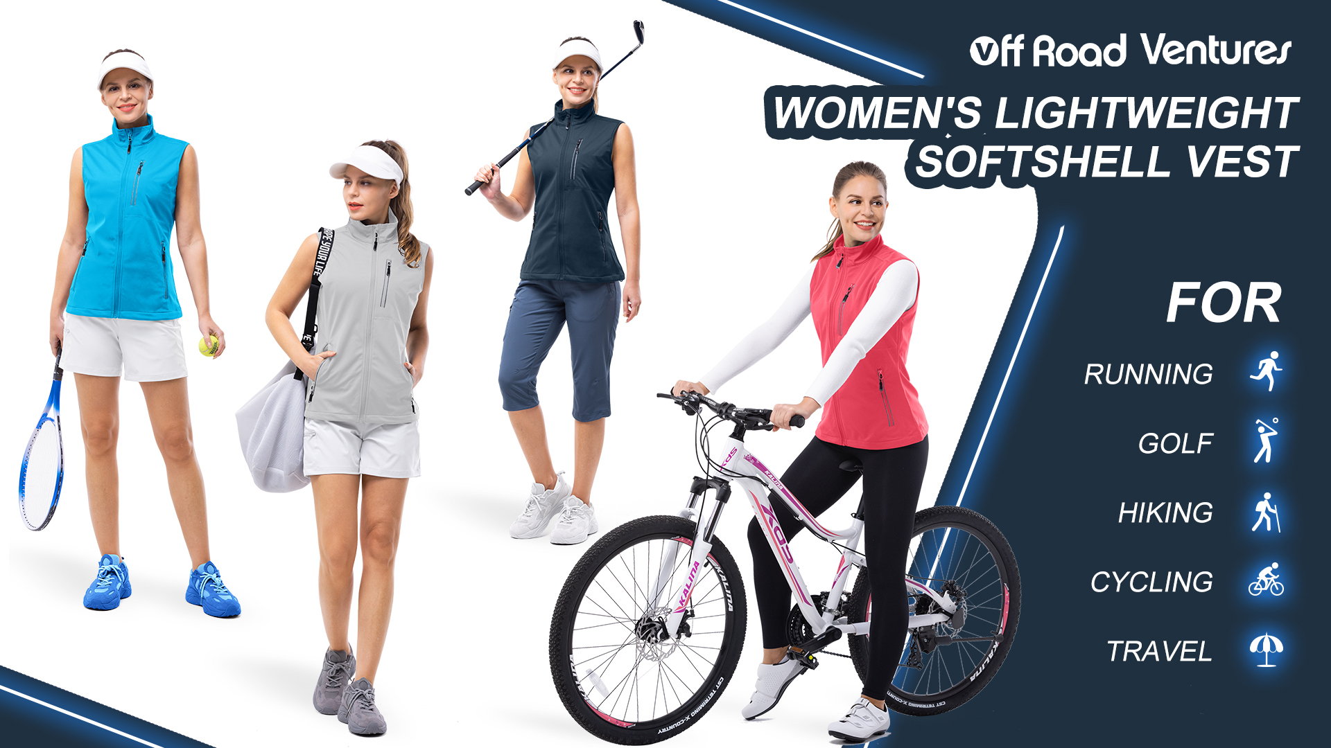 thumbnail video image 2 of Off Road Ventures Women's Lightweight Vest Waterproof Windproof Outerwear Cycling Sleeveless Jacket for Hiking Travel, 2 of 8