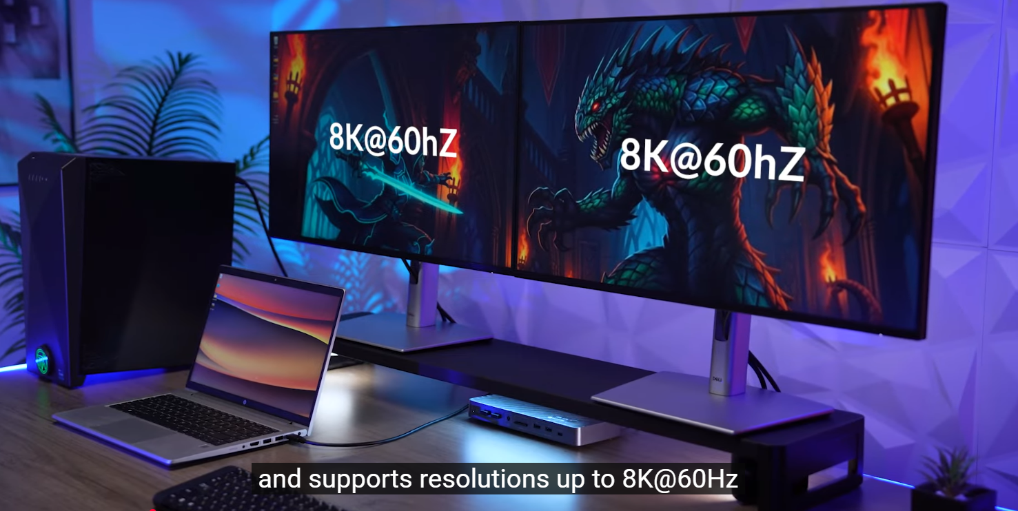 thumbnail video image 2 of AV Access 8K KVM Switch 2 Monitors 2 Computers for Laptop & Desktop, 100W USB C Charge for Laptop, Ethernet, Docking Station Dual Monitor 8K@60Hz/4K@165Hz, 4xUSB 3.2, Audio, SD, Wired Remote Control(, 2 of 10