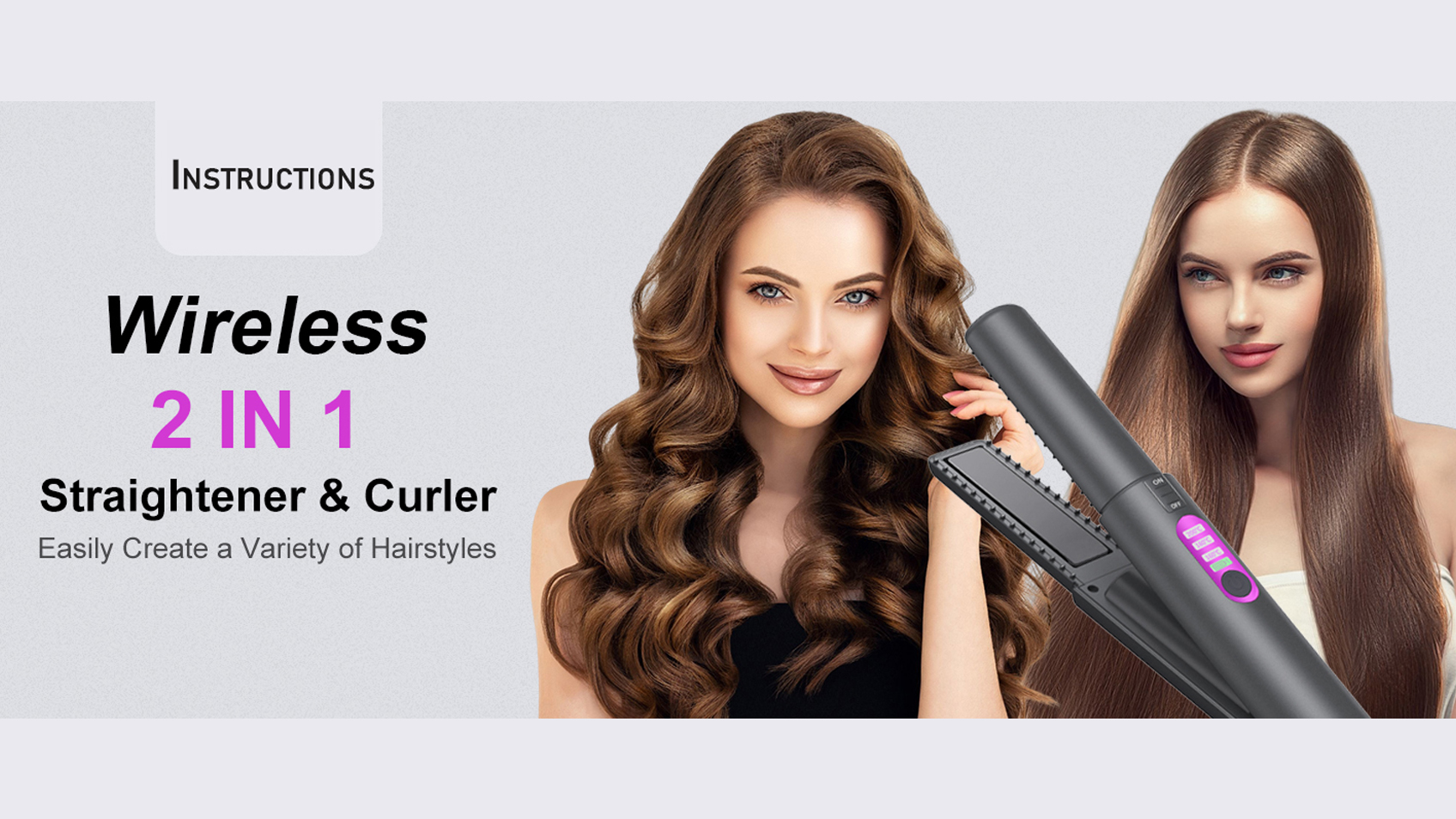 thumbnail video image 2 of B-Qtech Cordless Hair Straightener & Curler 2-in-1, Rechargeable, Fast Heat-Up, Travel-Friendly, Grey, 2 of 8