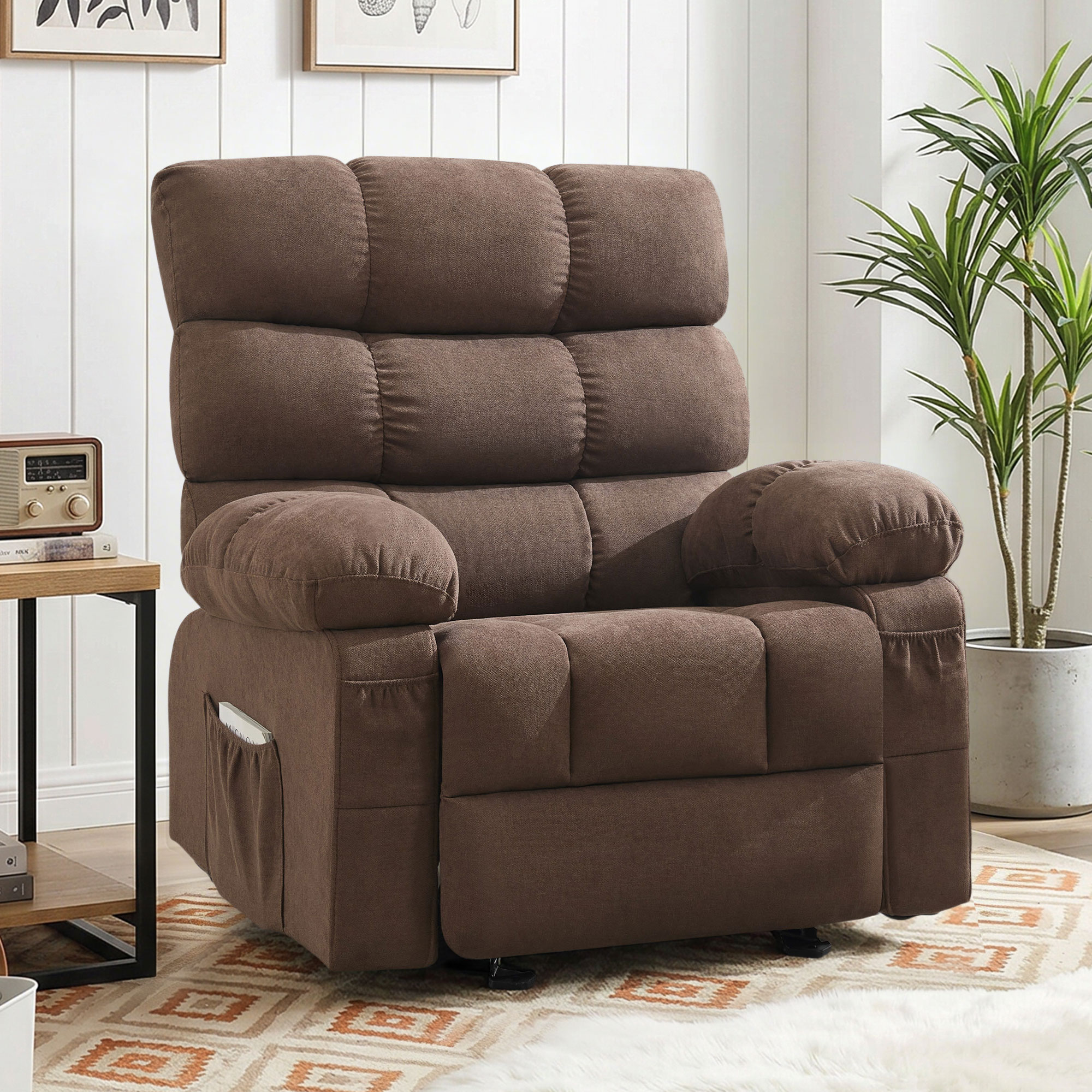 thumbnail video image 2 of JONPONY Rocker Recliner Chair, Ergonomic Lounge Chair for Living Room Theater,Small Spaces with Rocking Function,Side Pocket,Brown, 2 of 11