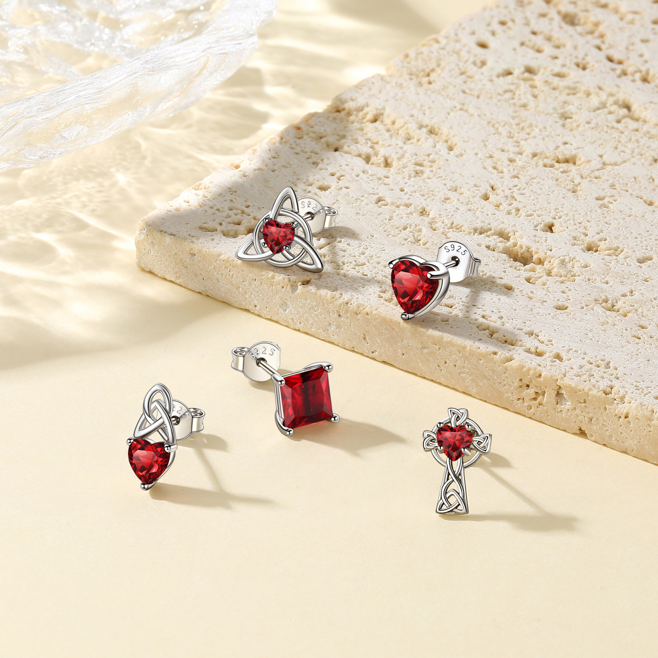 thumbnail video image 2 of FaithHeart January Birthstone Heart Stud Earrings for Women 925 Sterling Silver Red Earrings Daughter Birthday Christmas Hypoallergenic Jewelry with Gift Box, 2 of 8