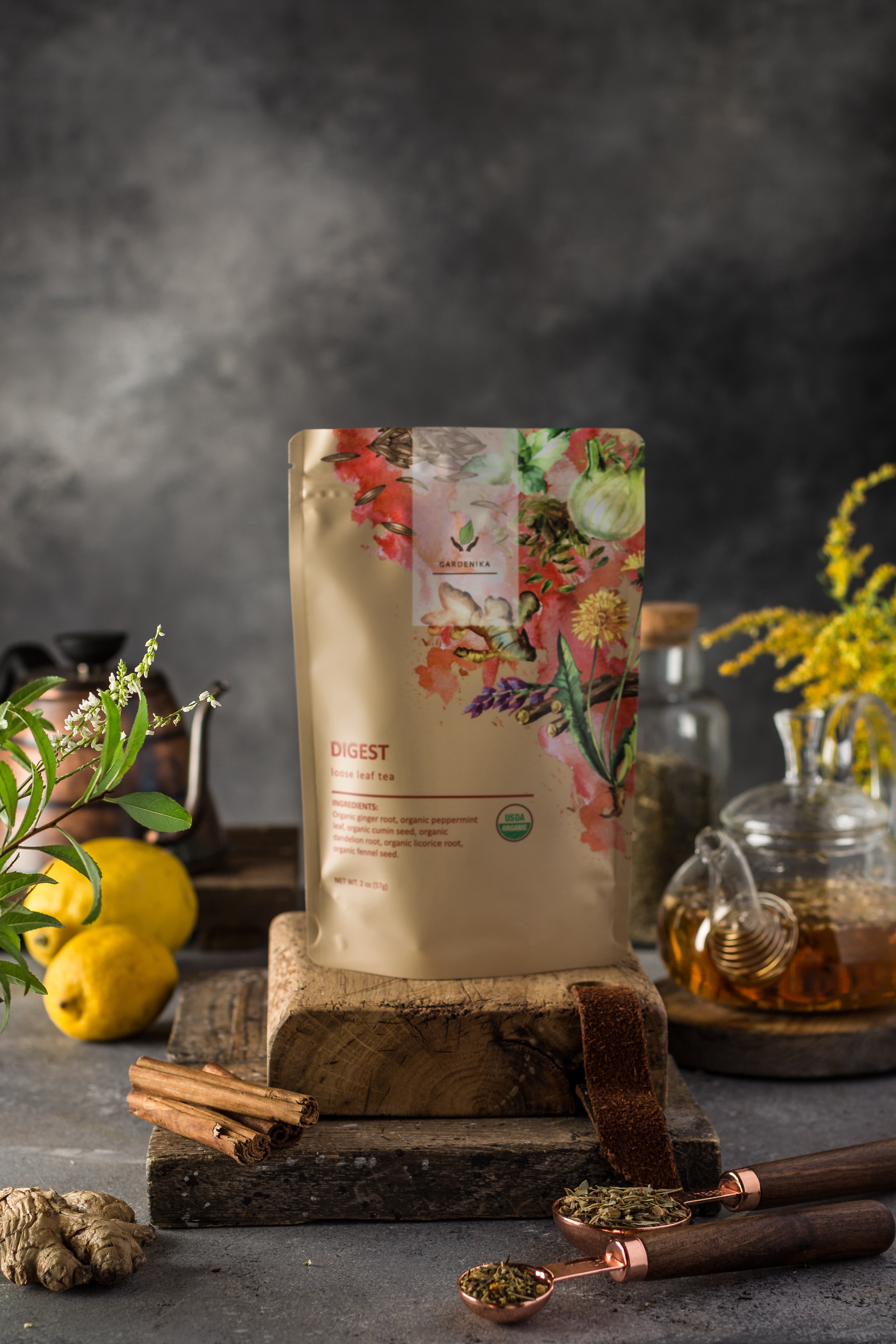 thumbnail video image 2 of Gardenika Organic Digest Loose Leaf Herbal Tea, Ginger, Peppermint & Fennel Blend, Caffeine-Free, Kosher, 4 oz, 2 of 7