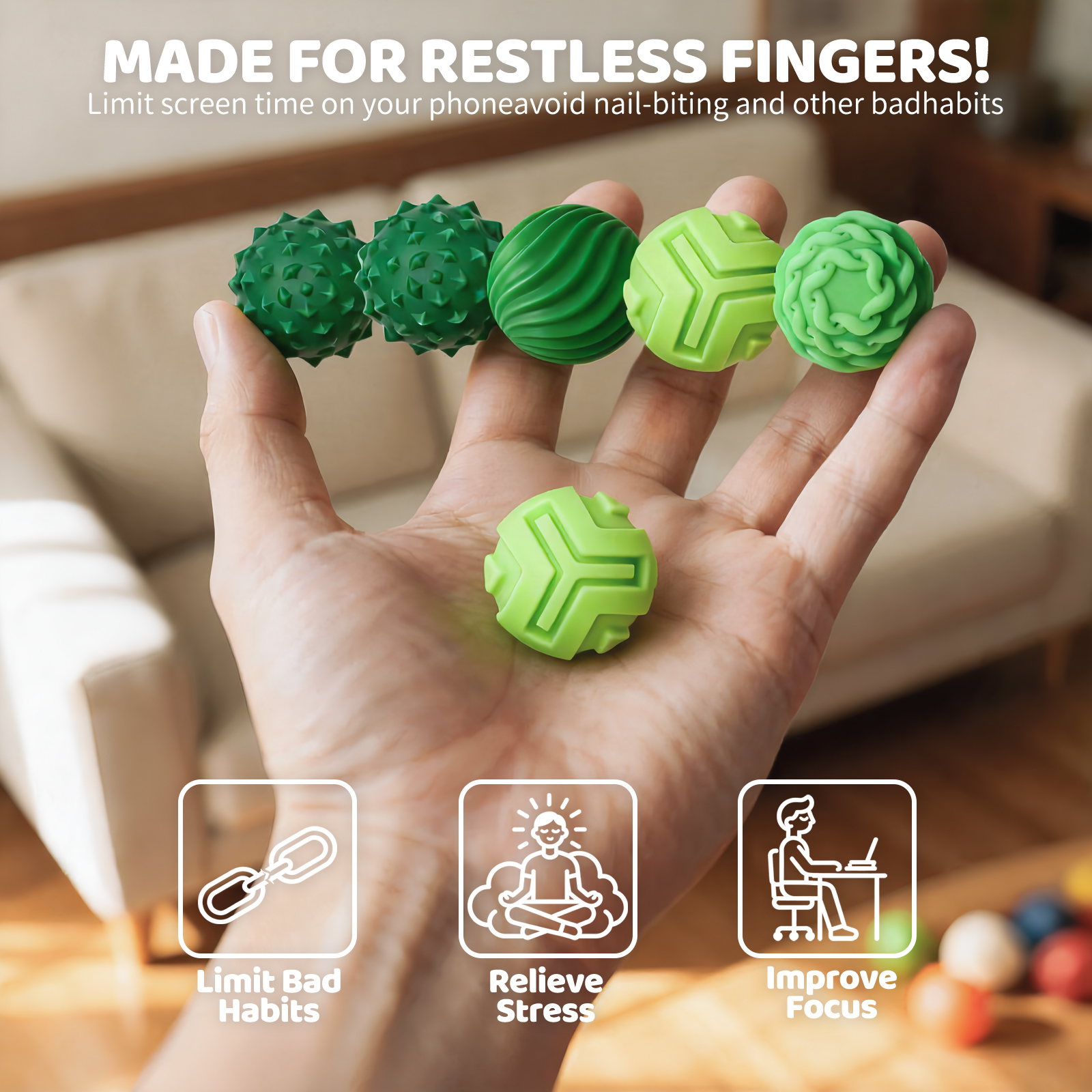 thumbnail video image 2 of Magnetic Fidget Balls 6 Pack - Soft Silicone Sensory Toys for Teens & Adults - Silent Stress Relief, 2 of 8