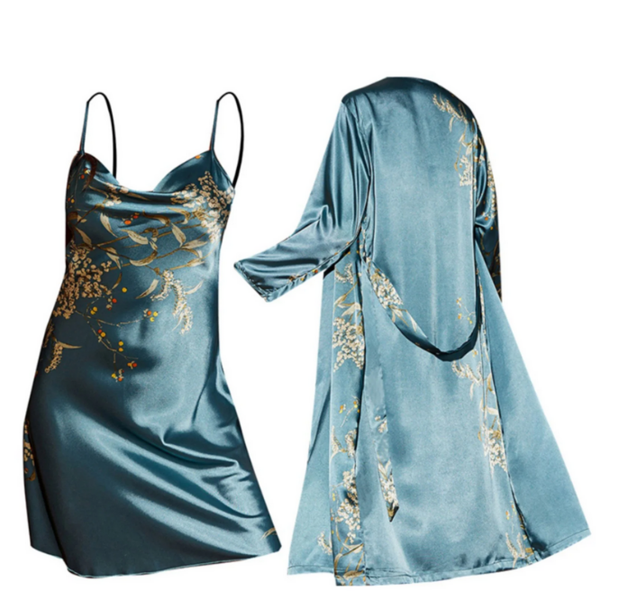 thumbnail video image 2 of ZJXFGS Silk Nightgown and Robe Set Nightgowns for Women Silk Women's Nightgown Nightdress Pajamas Set for Women Peignoir Sets for Women Green S, 2 of 9