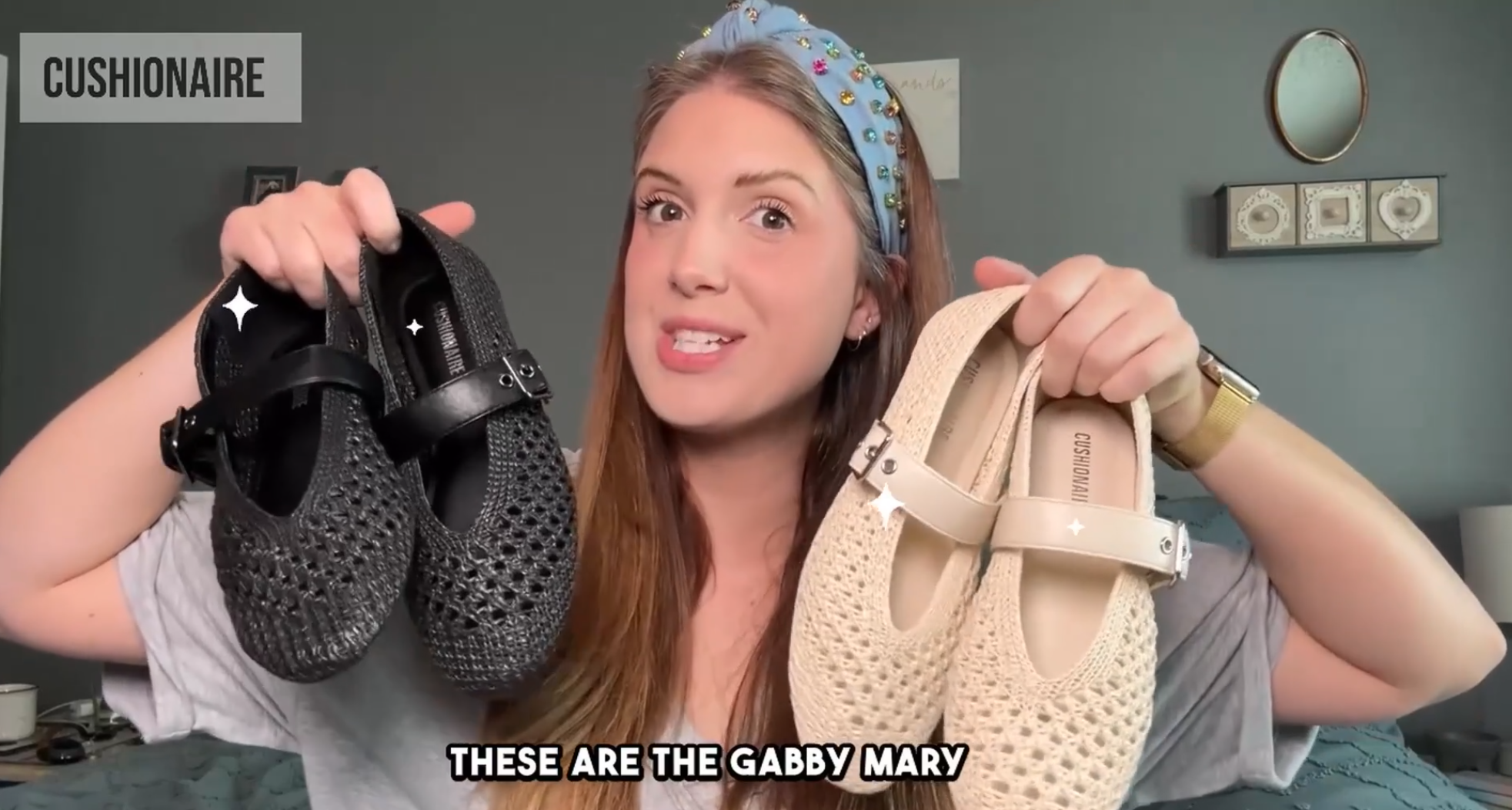 thumbnail video image 2 of Cushionaire Gabby Woven Mary Jane Ballet Flats for Women, Comfortable Dressy Flat Shoes with Adjustable Gold-Tone Buckle and Memory Foam Cushioning, 2 of 32