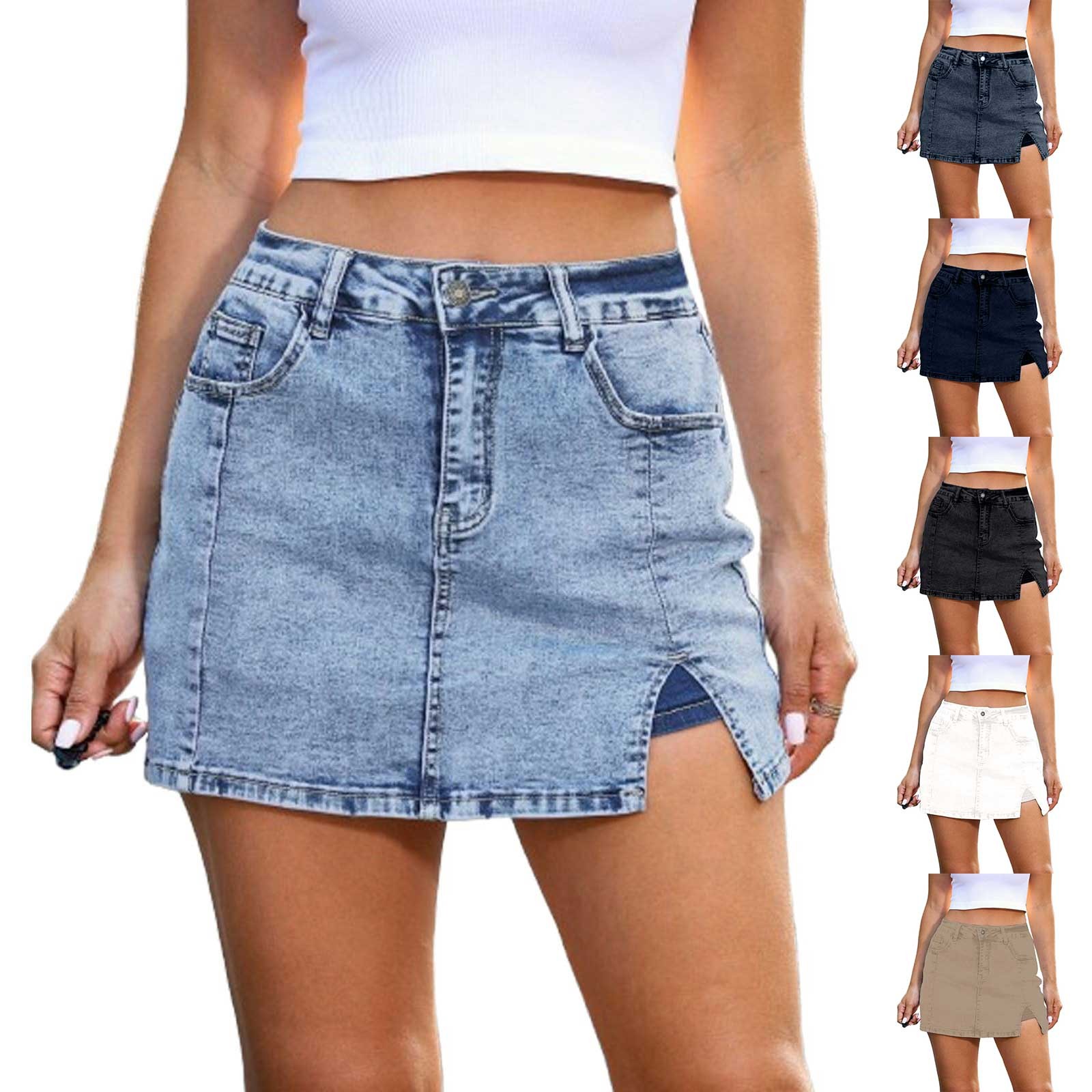 thumbnail video image 2 of Ukumplol Jean Skorts for Woman Plus Size Jean Skirt with Shorts Skorts Bloomy Skorts Woman High Waisted Casual Stretchy Denim Skirt Side Split Skirts Jean Skirt for Women Black L, 2 of 5
