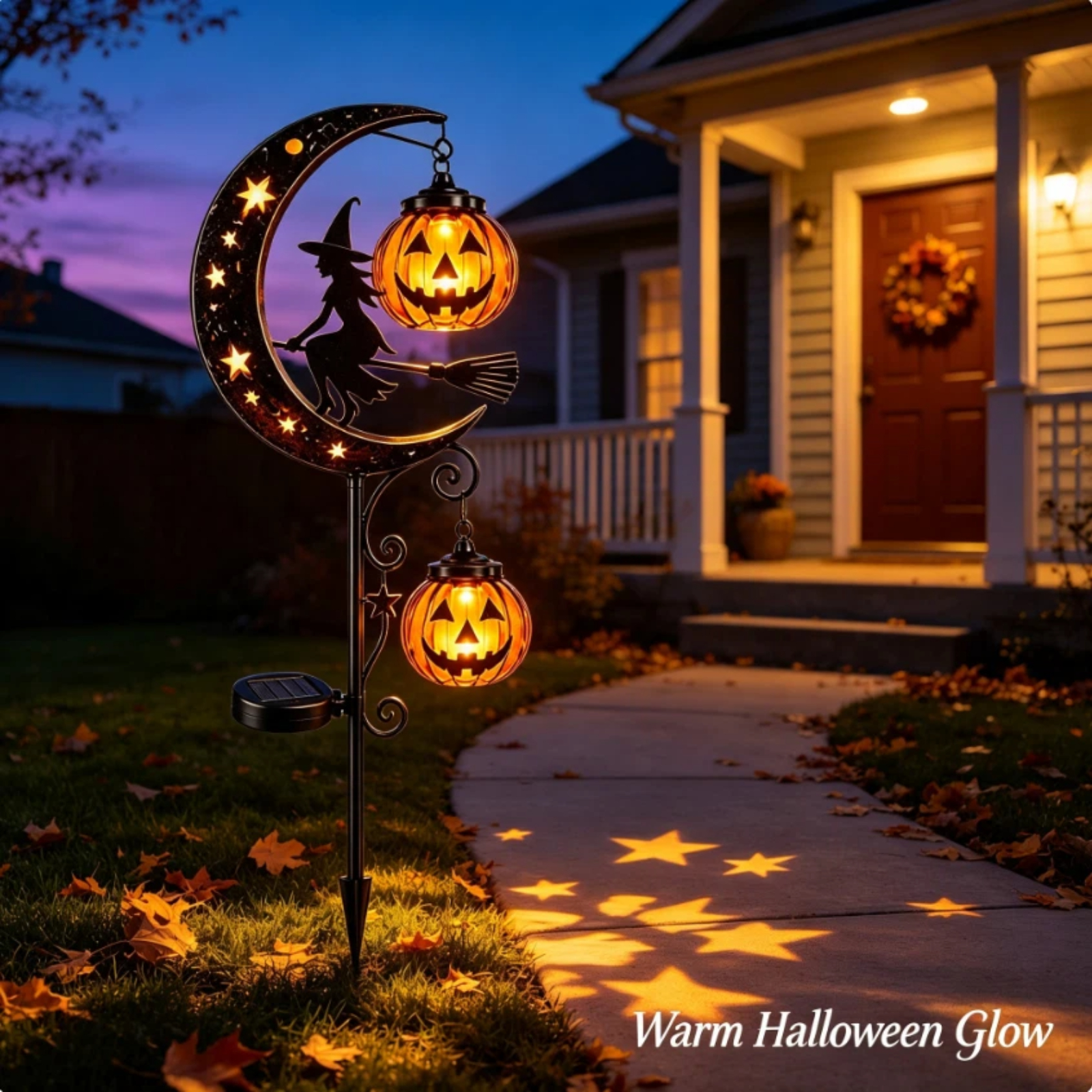 thumbnail video image 2 of Halloween Solar Garden Stake Light,Metal Hanging Pumpkin Lantern Waterproof for Yard Lawn Proch, 2 of 9