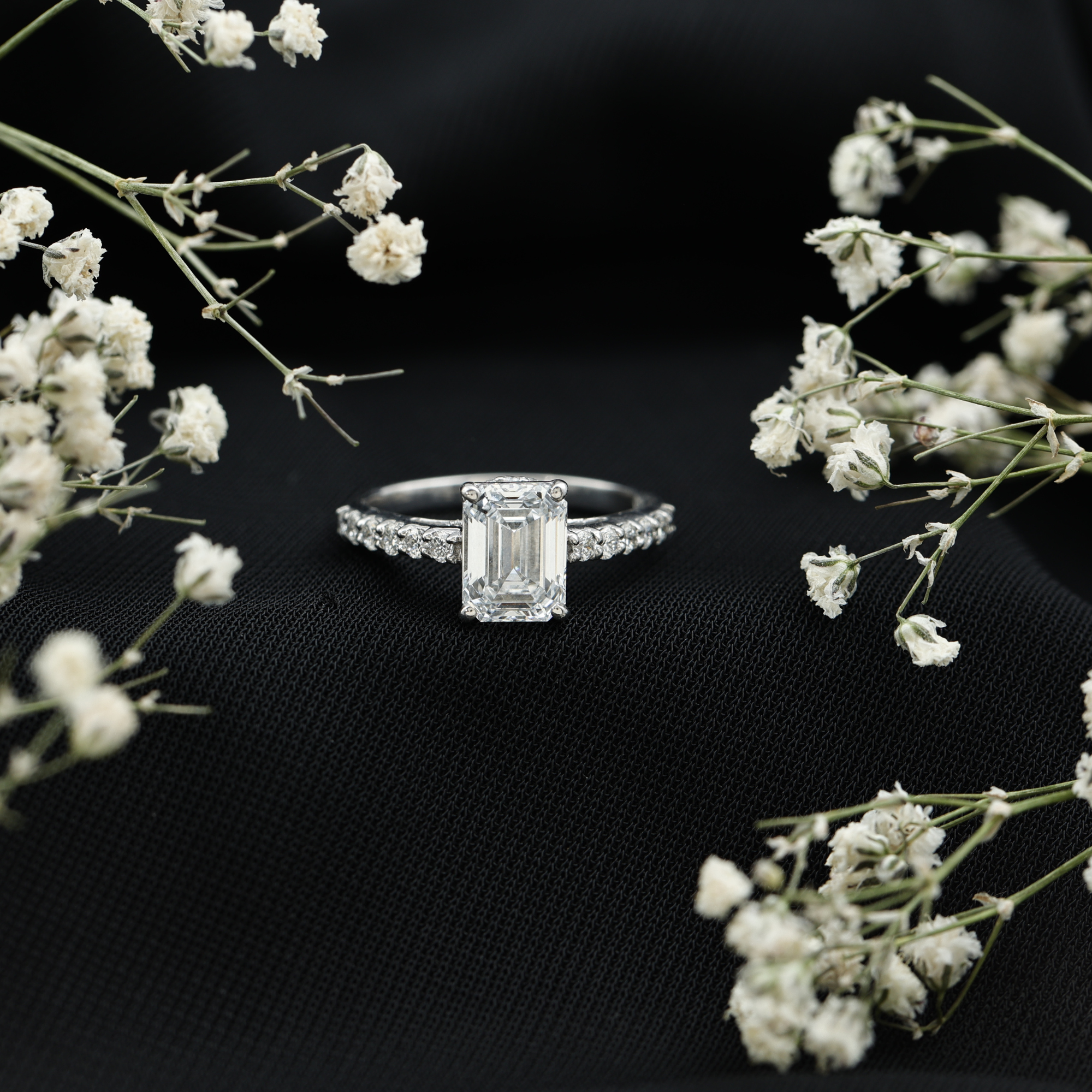 thumbnail video image 2 of Rosec Jewels Emerald Cut Lab Grown Diamond Ring - Hidden Halo Engagement Ring (6X8 mm, EF-VS Grade), 18K Yellow Gold, US 9.00, 2 of 9