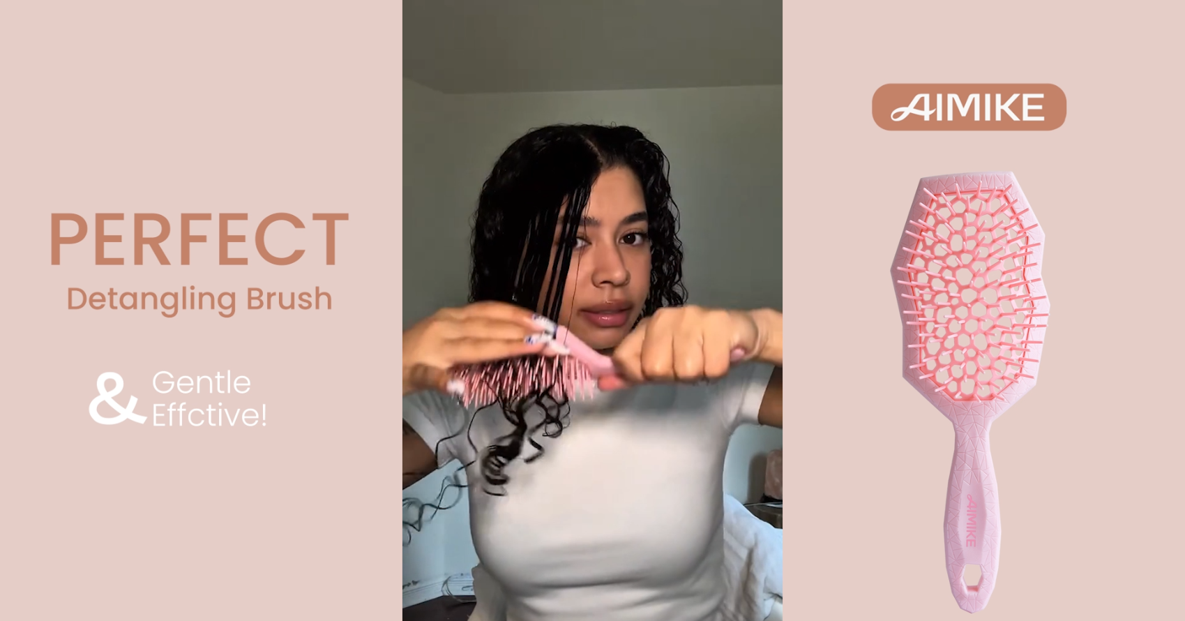 thumbnail video image 2 of AIMIKE Glacier Curl Detangling Brush – Pain-Free Wet & Dry Brush for 2c–4c Hair, Vented, Pink, 2 of 9