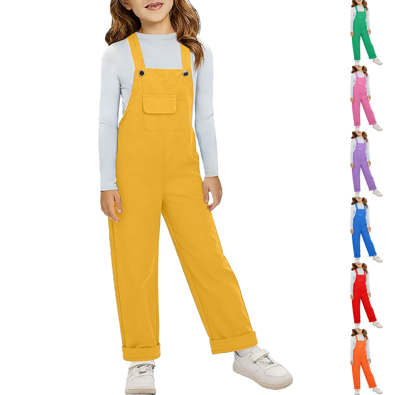thumbnail video image 2 of YunPes Wide Leg Cotton Jumpsuits Kids Painters Overalls Girls Boys Cute Plain Dungarees Solid Sleeveless Baggy Trousers Casual Pants, 2 of 8