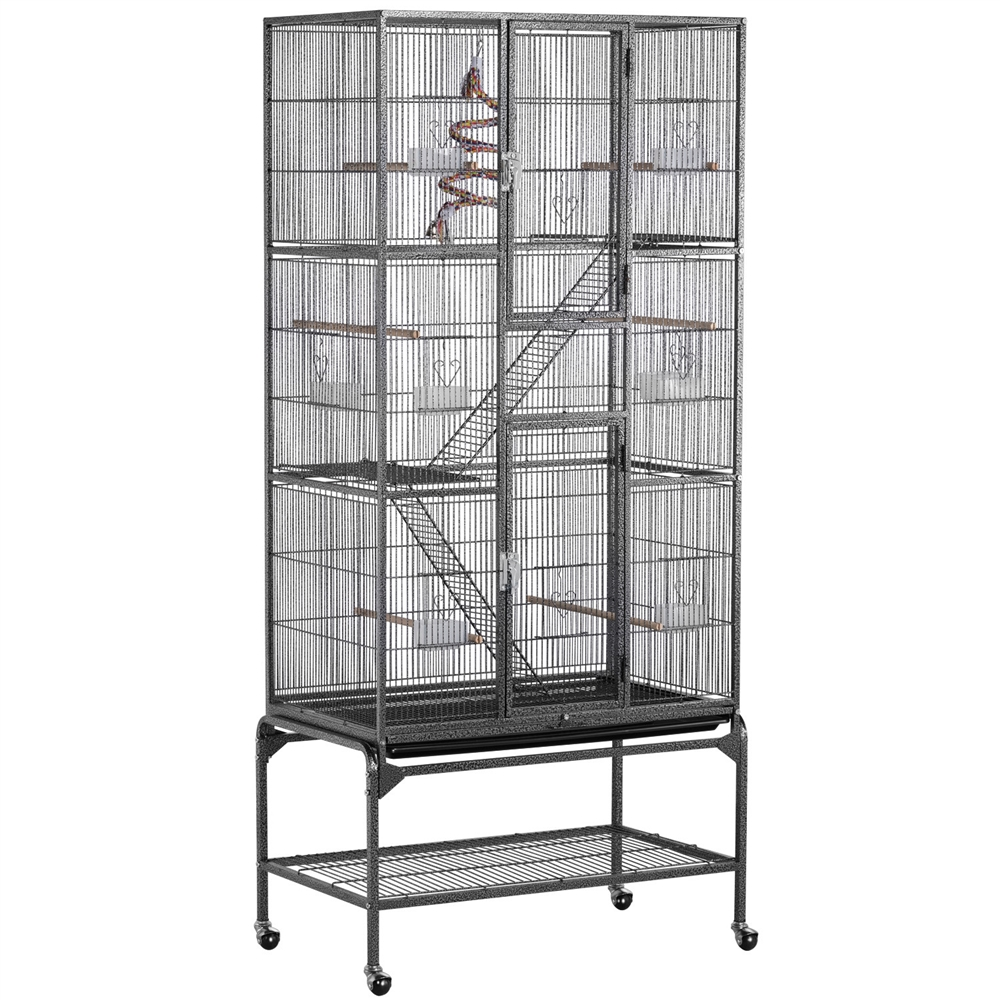 thumbnail video image 2 of Yaheetech 69''H Extra Large Rolling Metal Pet Cage with Detachable Stand, Black, 2 of 8