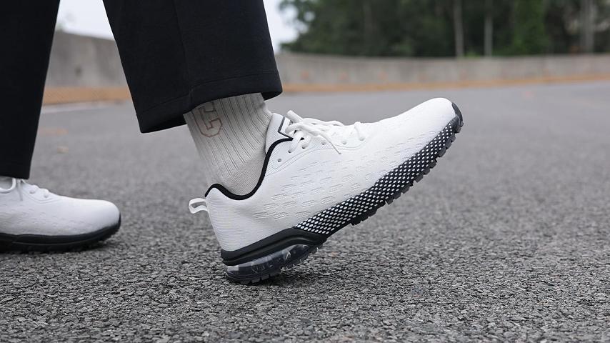 thumbnail video image 2 of JOYFON Mens Running Shoes Air Cushioned Athletic Sneakers Non Slip Tennis Shoes for Sport Gym Jogging WhiteBlack Size 7, 2 of 7