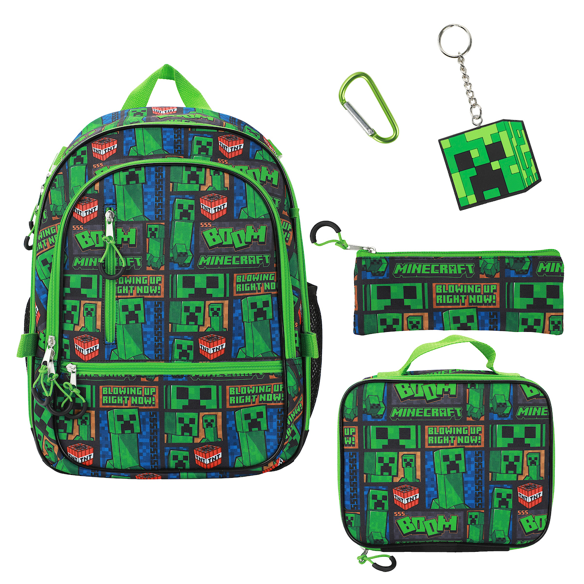 Minecraft Creeper Kids School Backpack & Lunchbox Set, 5-Piece