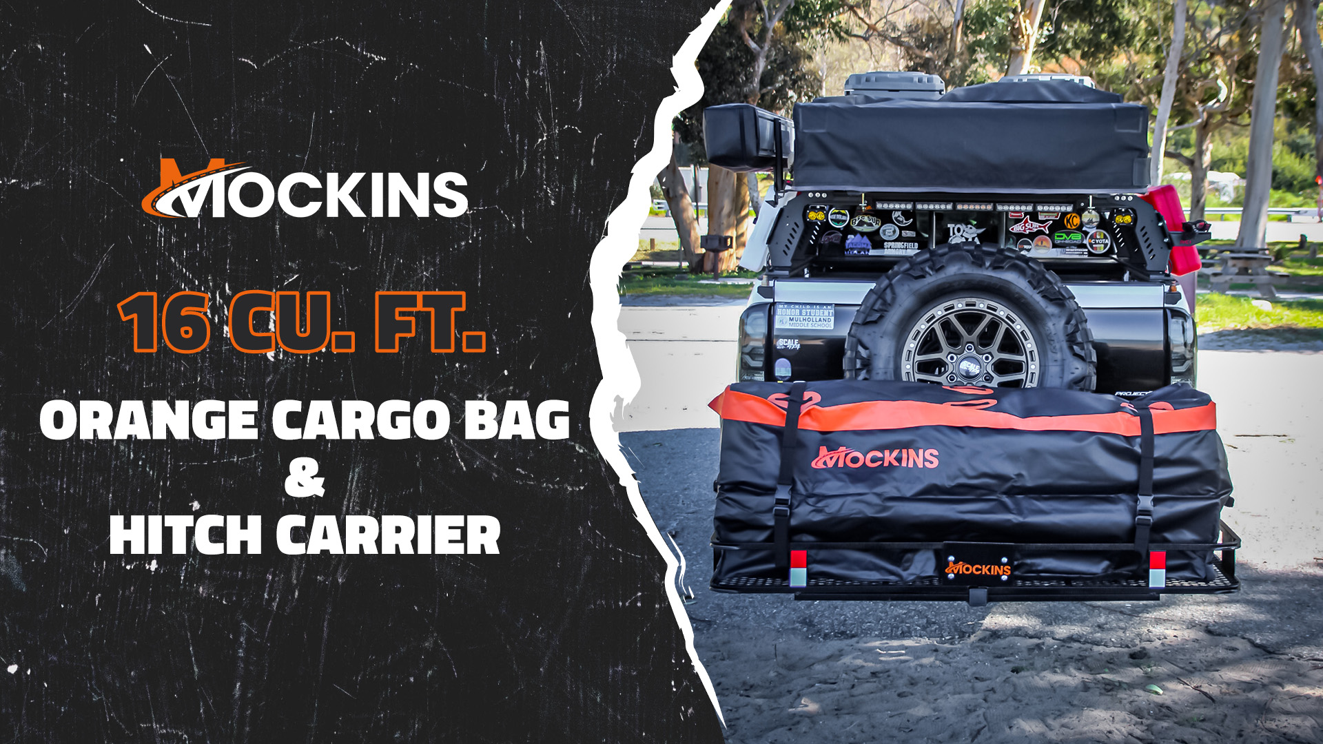 thumbnail video image 2 of Mockins 60"x20"x6" Rear Hitch Cargo Carrier with 20 Cu. Ft. Orange Cargo Bag and Accessories, 2 of 11