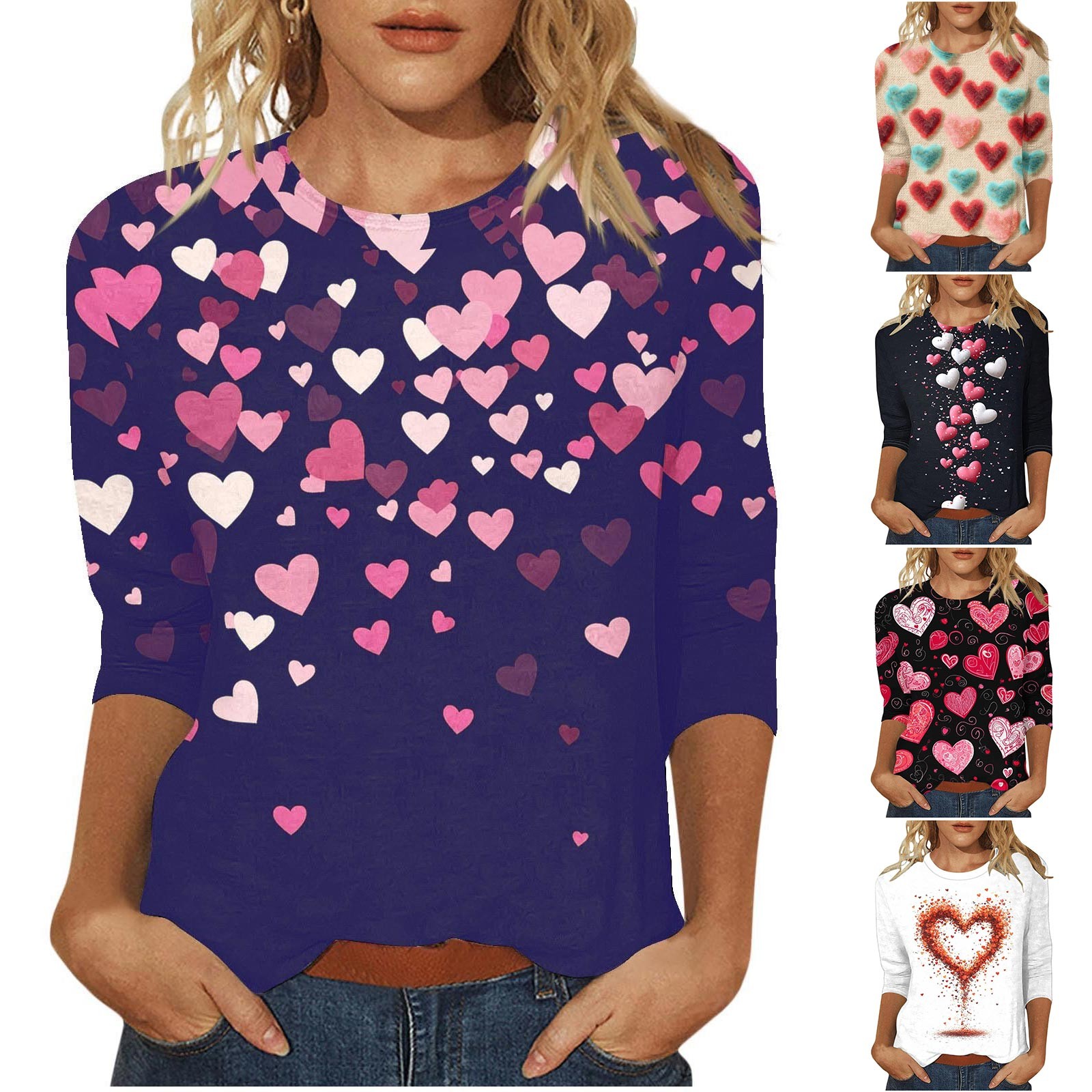 thumbnail video image 2 of Delayuji Long Sleeve Going Out Tops for Women Valentines Day Shirts for Love Heart Print Tops Cotton Crewneck Pullover Blouse Gifts Tunic Womens Long Sleeve T Shirts Black L, 2 of 6