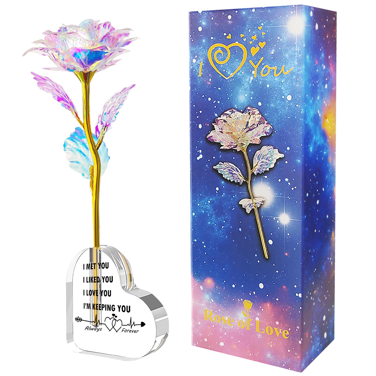 thumbnail video image 2 of Lockways Galaxy Rose Flowers Gift for Women Mom, Forever Preserved Flowers with Heart-Shaped Base, Eternal Roses Mom Birthday Gifts for Grandma Wife Sister, 2 of 11