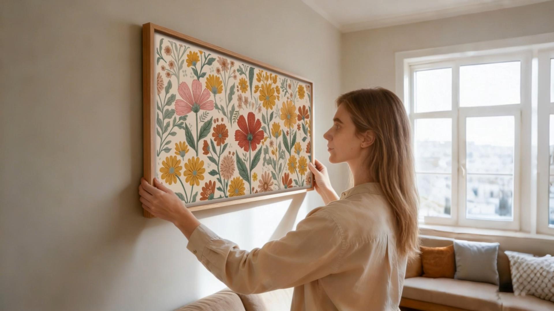 thumbnail video image 2 of Boho Flower Wall Art Floral Wall Decor Framed Bloom Wall Painting Colorful Botanical Canvas Artwork for Living Room Bedroom Office 20X40 In, 2 of 10