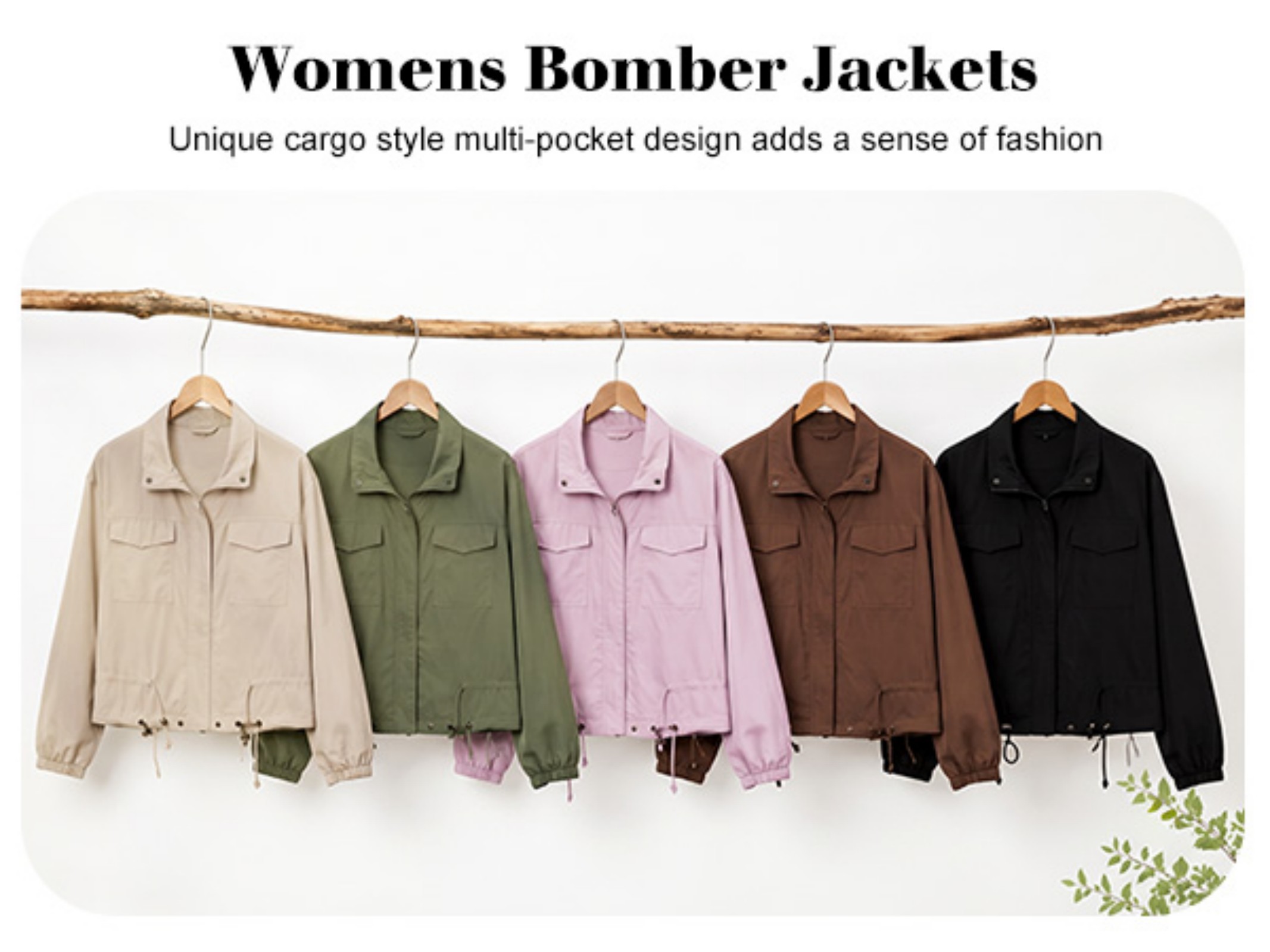 thumbnail video image 2 of NAYTOAO Womens Zip Up Stand Collar Jacket Multi Pocket Drawstring Hem Outerwear, 2 of 9