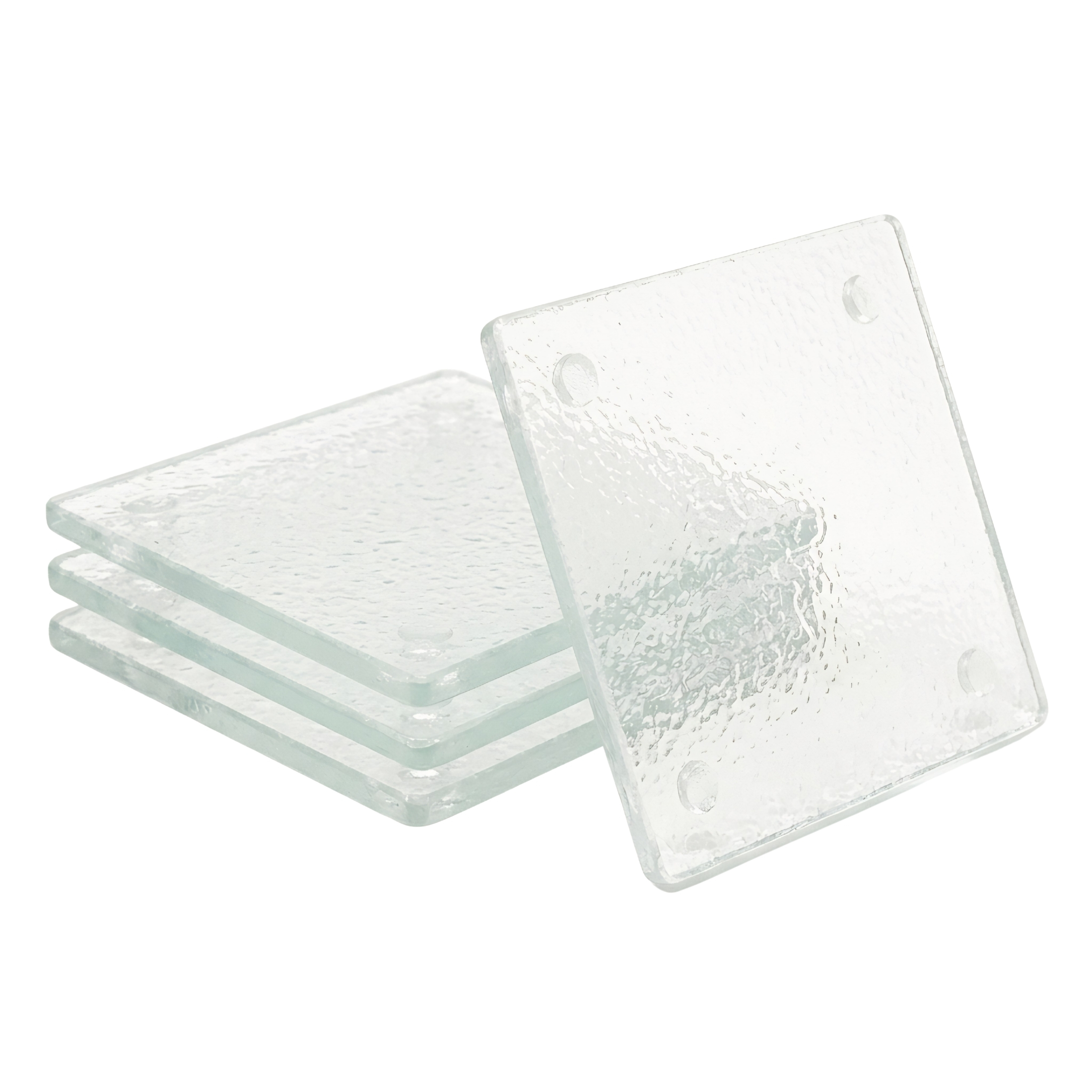 thumbnail video image 2 of Creative Home 4-Piece Tempered Glass Textured Clear Coaster, 2 of 10