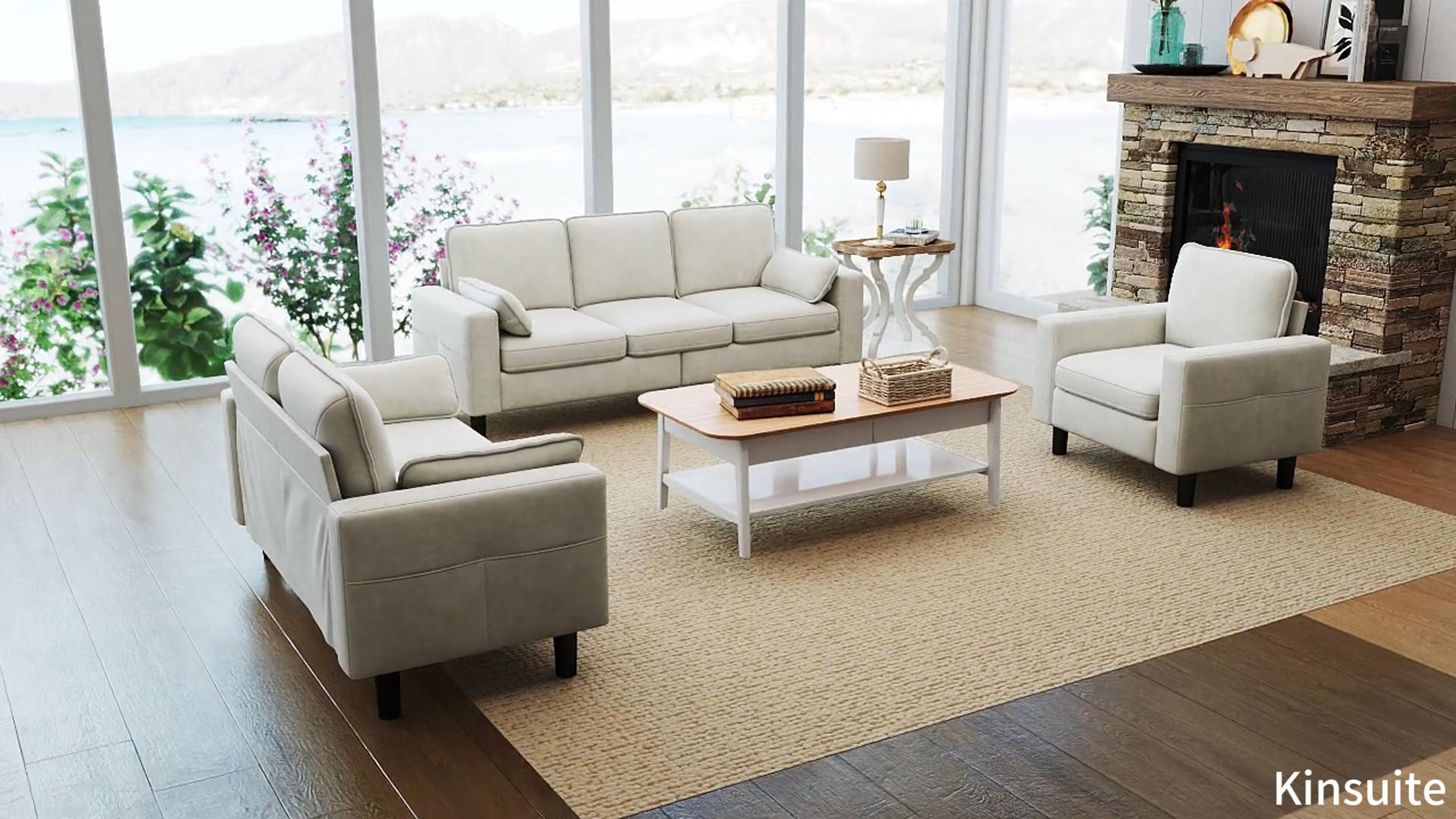 thumbnail video image 2 of Kinsuite Single Sofa Chair - 33" Modern Accent Chairs with Arms & Cushions, Office Couch with Side Pocket, Comfy Couches for Living Room Waiting Room Office Apartment, Beige, 2 of 13