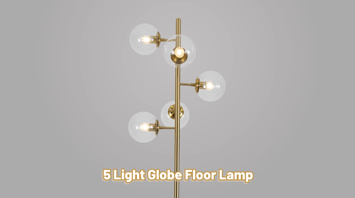 thumbnail video image 2 of KCO Lighting Clear Bubble Glass Floor Lamp Nordic Globe Floor Lamp Modern Gold Standing Light Tall Standing Light, 2 of 8