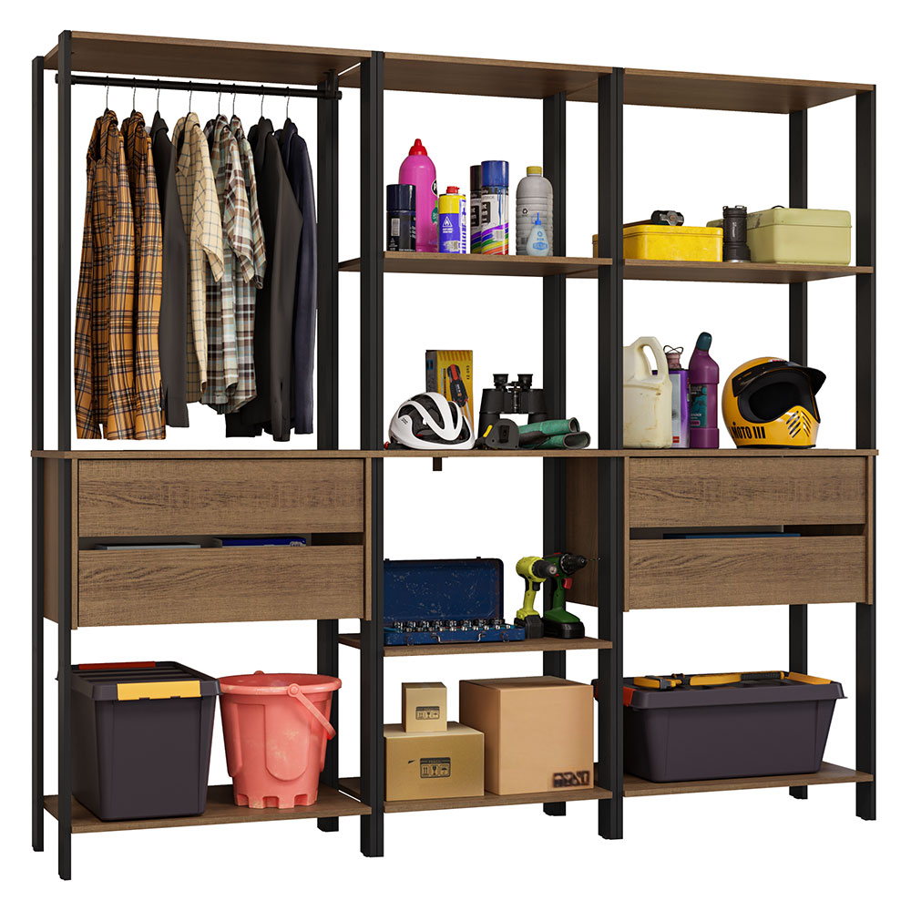 thumbnail video image 2 of Madesa Garage Storage Rack with 4 Drawers and Open Shelves 78"L Multiuse Modular Organization Cabinet for Tools - Black/Brown, 2 of 11