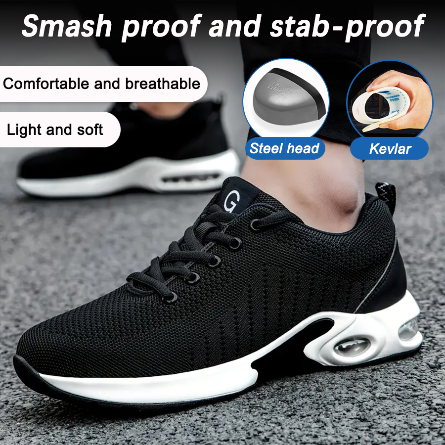 thumbnail video image 2 of MANLEGU Steel Toe Work Shoes for Men Lightweight Slip Resistant Safety Sneakers Comfortable Breathable Running Shoes, 2 of 10