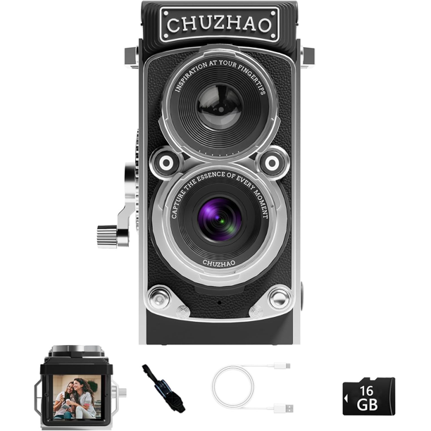 CHUZHAO Vintage Mini Digital Camera, Portable TLR Style