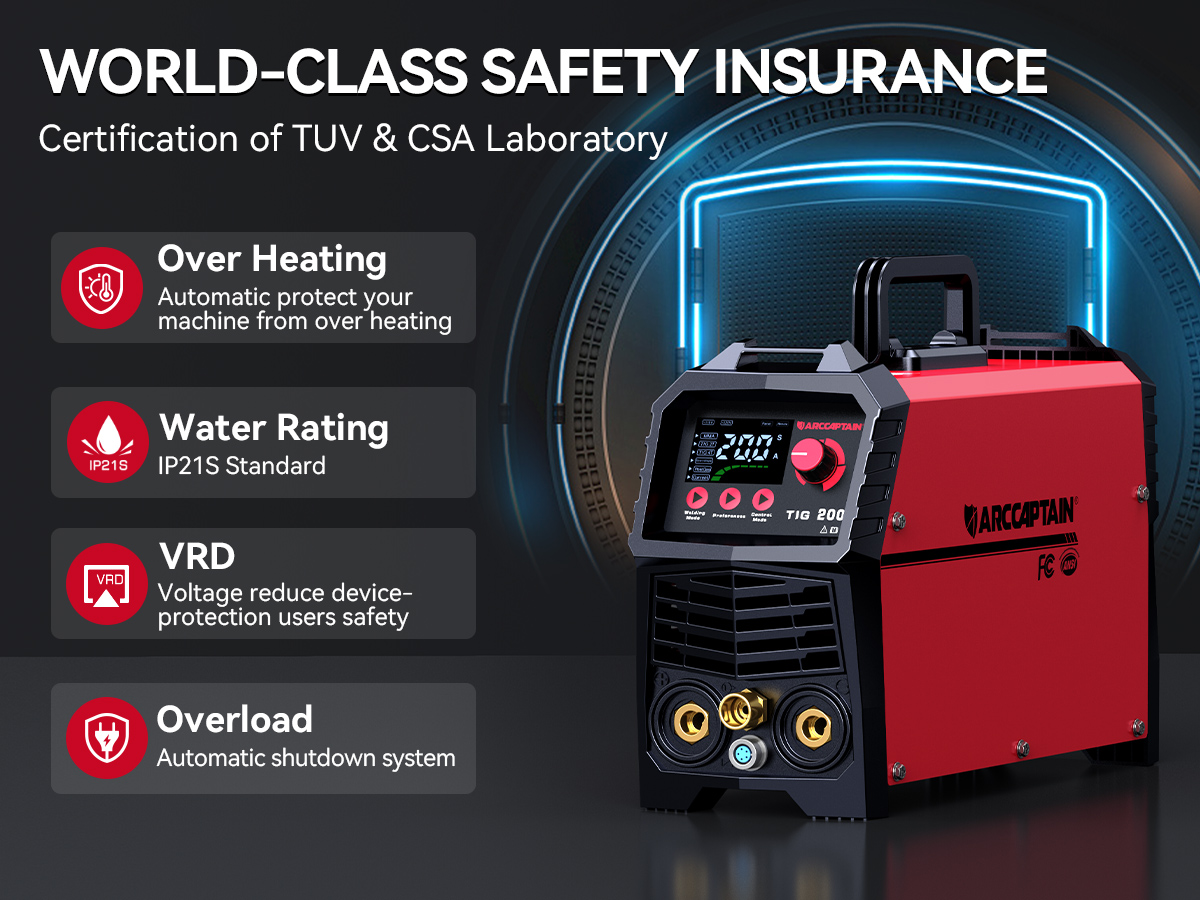 thumbnail video image 2 of ARCCAPTAIN 200A TIG Welder,  2-in-1 TIG/Stick Welding Machine with LED Display, 110V/220V Dual Voltage,2T/4T Function & Tungsten Electrode, 2 of 11