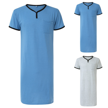 thumbnail video image 2 of snowsong Thin Long Breathable Nightgown Loose Short Sleeve Skin Friendly Pajamas Mens T Shirt Mens Shirts Summer Tops T Shirts For Man Blue L, 2 of 5
