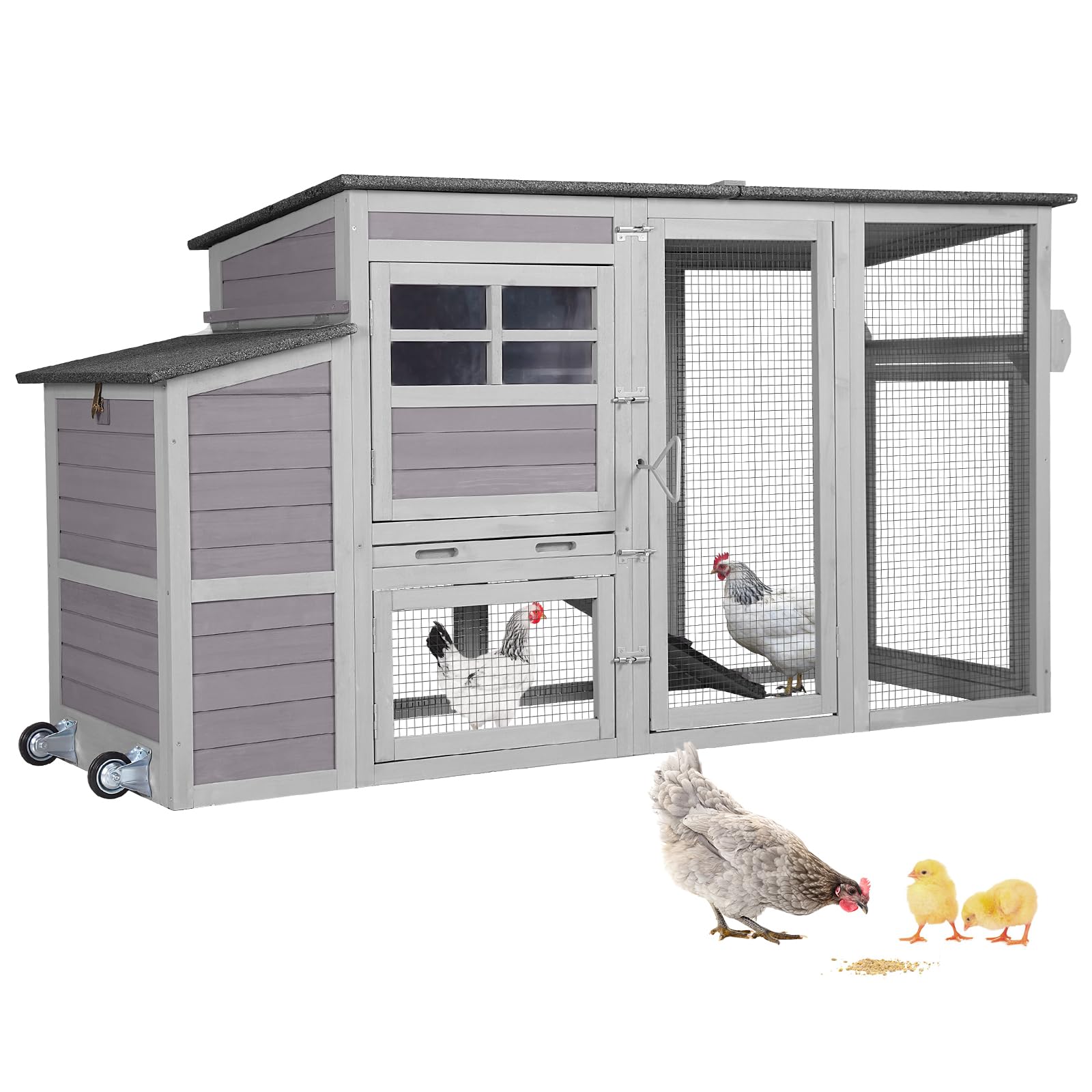 thumbnail video image 2 of MEDEHOO Chicken Coop with Wheels Portable Hen House for 4-6 Chickens 78.4" with Large Run, Nesting Box, Metal Tray, 2 of 7
