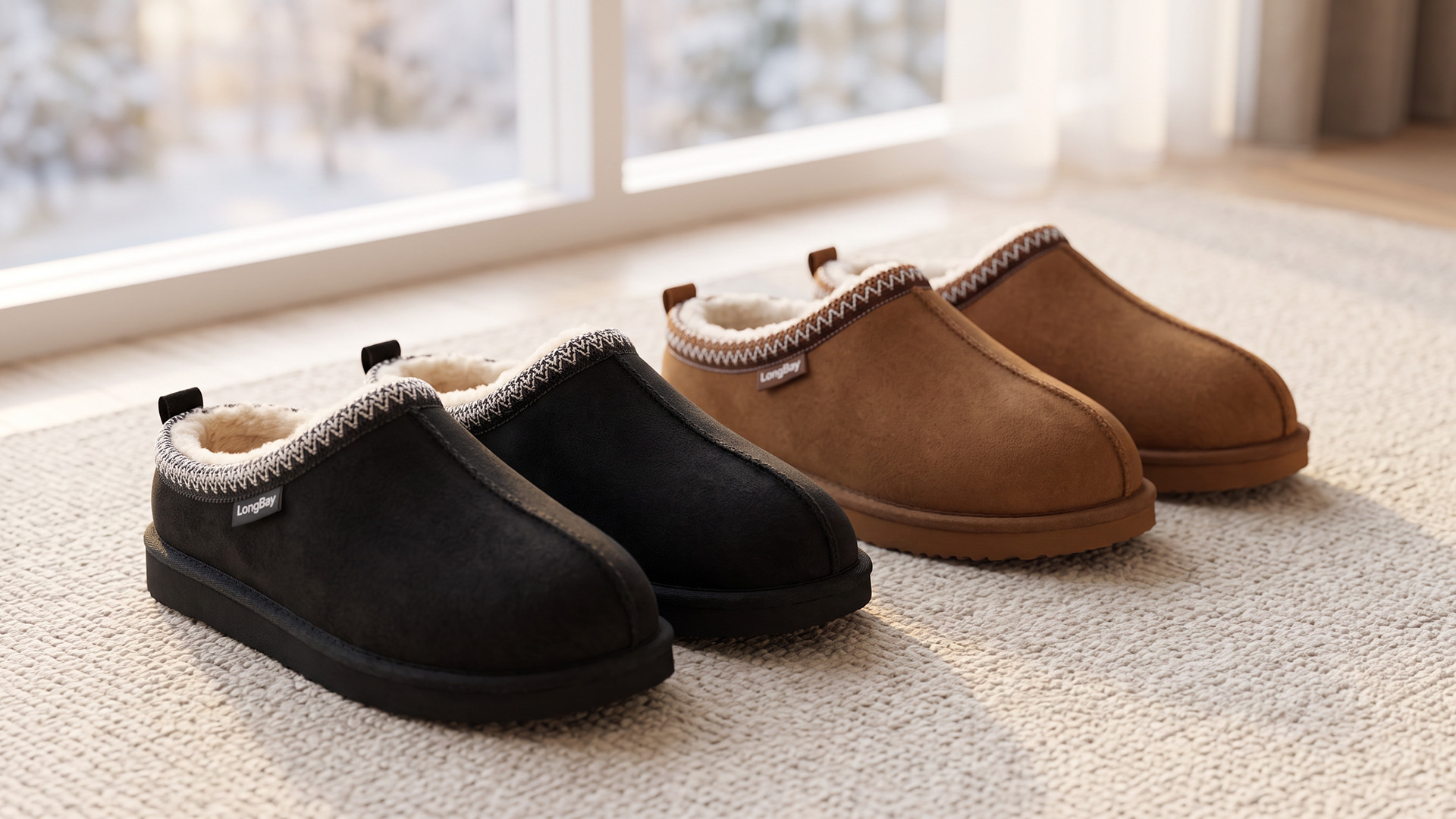thumbnail video image 2 of LongBay Cozy Suede Fuzzy Slippers for Women and Men, Indoor Outdoor Huose Shoes with Fleece Lining, 2 of 7