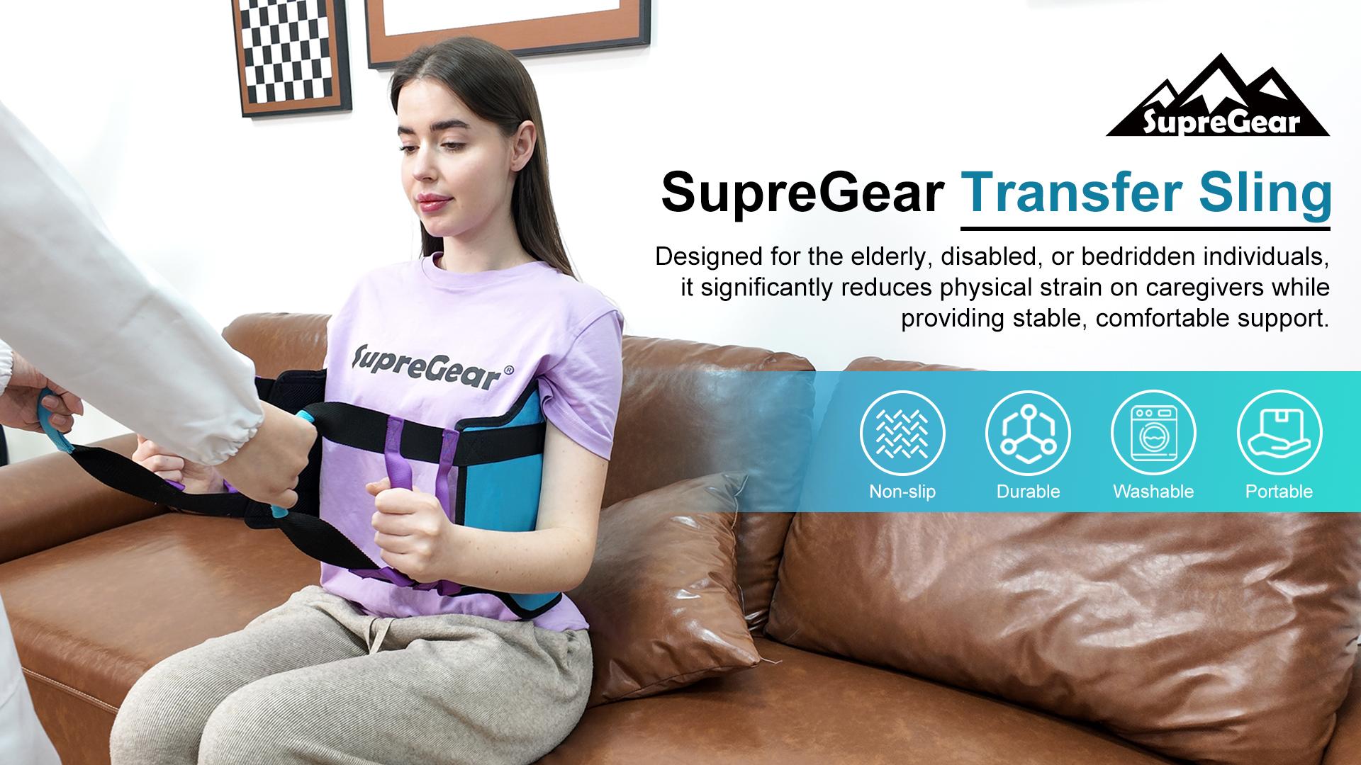 thumbnail video image 2 of SupreGear Transfer Sling, 35" Lift Assist Gait Belt for Seniors, Mobility Aid, Aqua, Durable Polyester, Padded Non-Slip Handles, 2 of 9