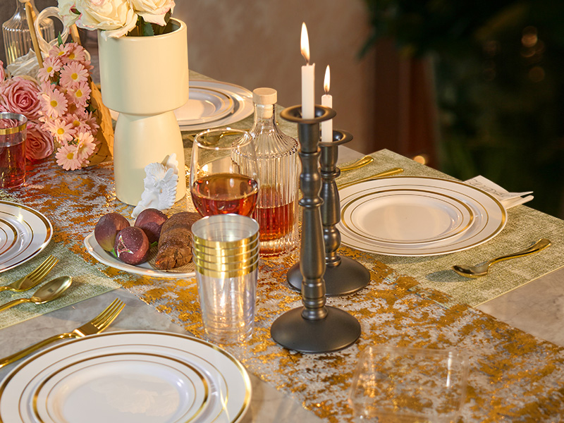 thumbnail video image 2 of Hawsaiy 350PCS Gold Disposable Plates and Cups Set for 50 Guests, Plastic Dinnerware with Napkins for Wedding and Party, 2 of 10