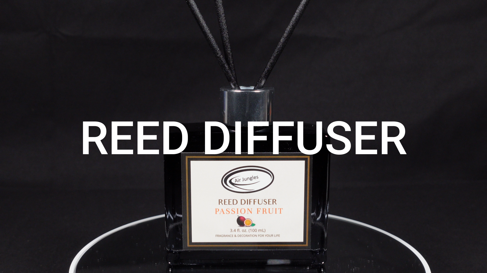 thumbnail video image 2 of Air Jungles Passion Fruit Fragrances Reed Diffuser Set with Sticks 3.4 fl. oz, Essential Oil Air Freshener for Home, Office, Gym, and Room Diffuser, 2 of 8