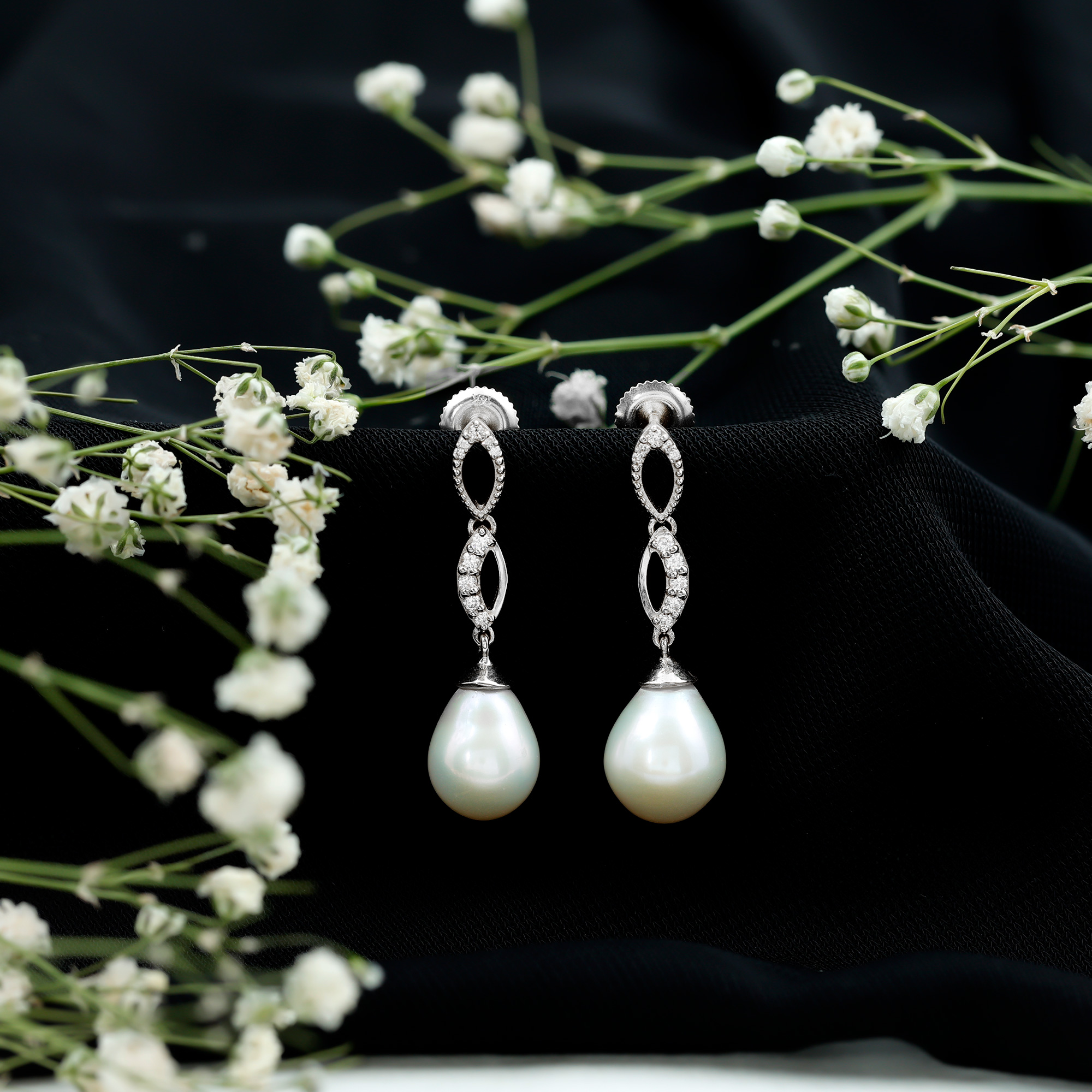 thumbnail video image 2 of Rosec Jewels Freshwater Pearl Drop Dangle Earrings with Diamond Infinity (9X12 mm), 925 Sterling Silver, 2 of 8